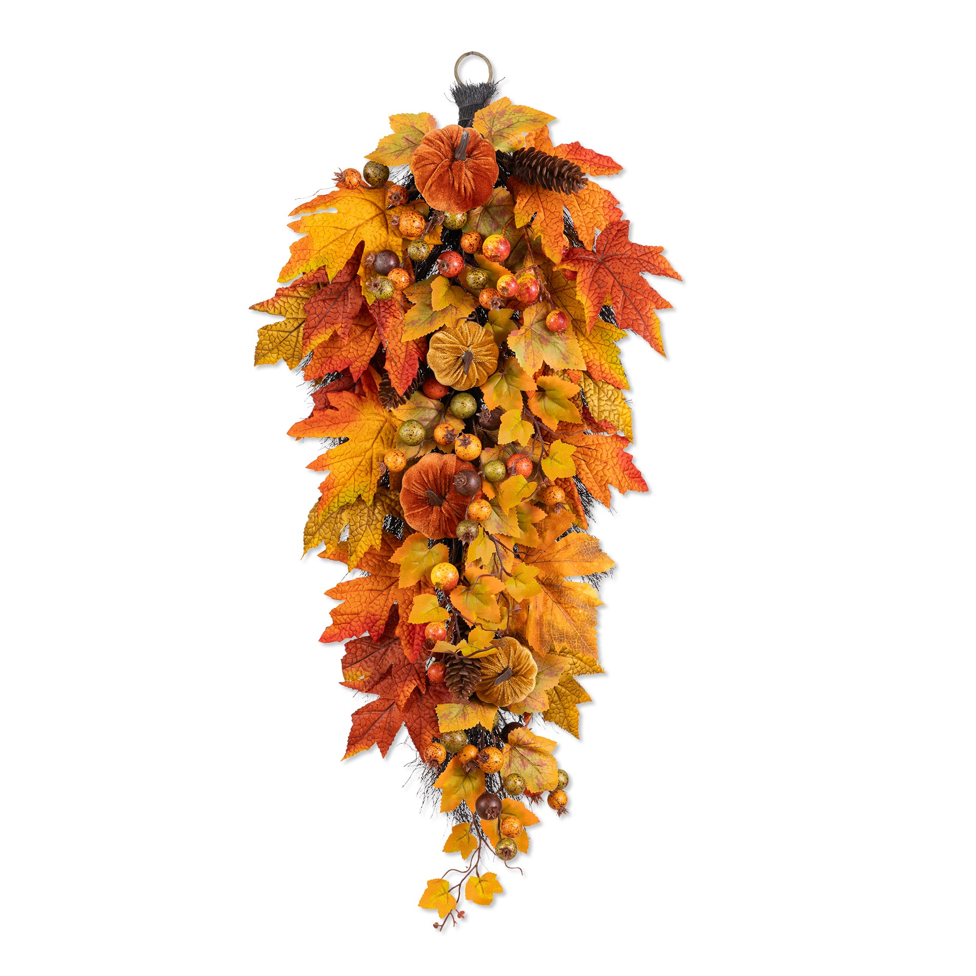 Glitzhome® 28" Fall Velvet Pumpkin, Pinecone & Berry Teardrop Swag | 14" x 4.75" x 28" | Michaels®