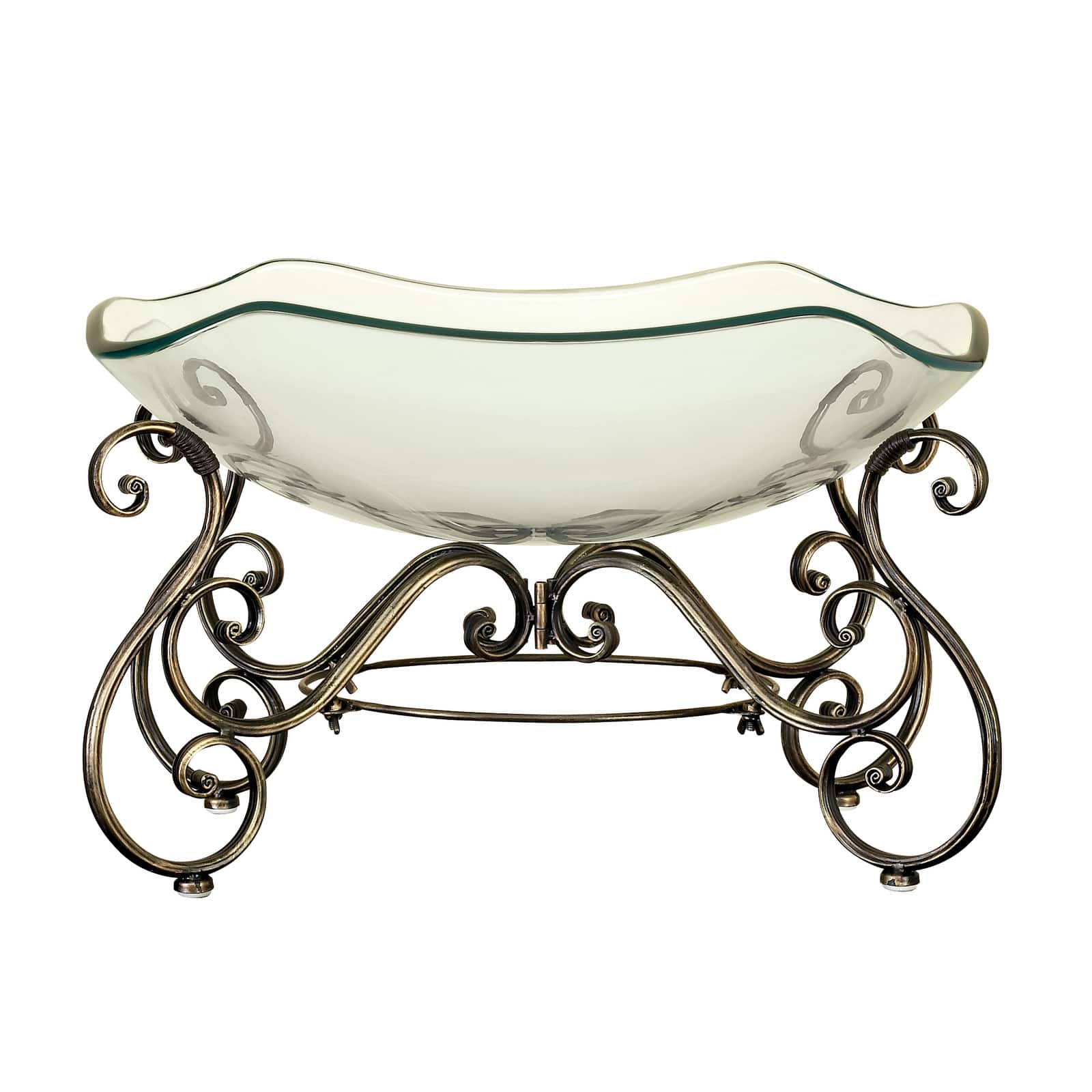 Brass Glass and Metal Traditional Serving Bowl, 14" x 21" x 16"
