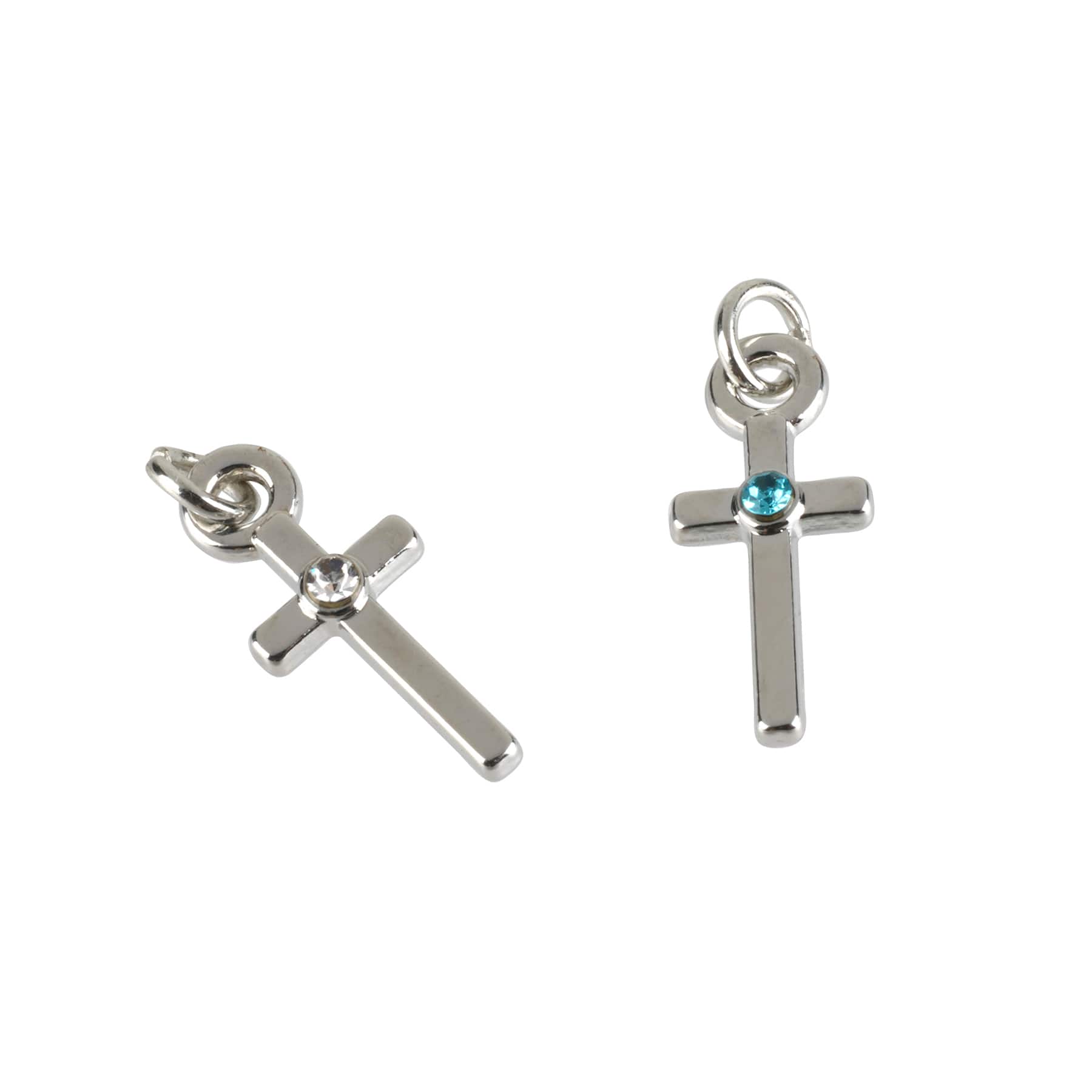 12 Packs: 12 ct. (144 total) Charmalong™ Rhodium Cross Birthstone Charms by Bead Landing™