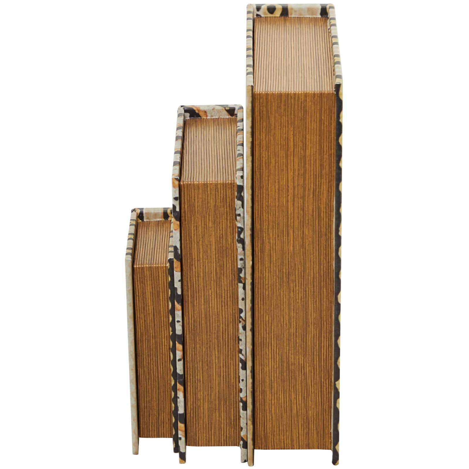 Brown Stripe & Chain Print Faux Leather Faux Book Box Set