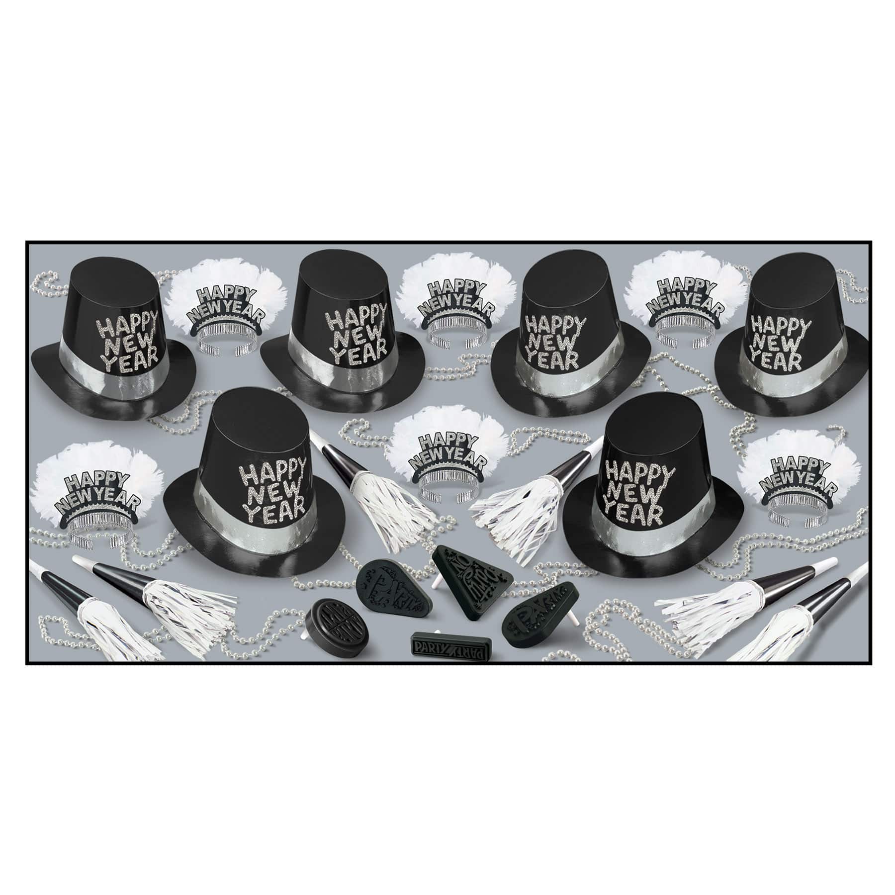 Beistle Black, White & Silver New Year Tuxedo-Nite Party Favor Kit for 50