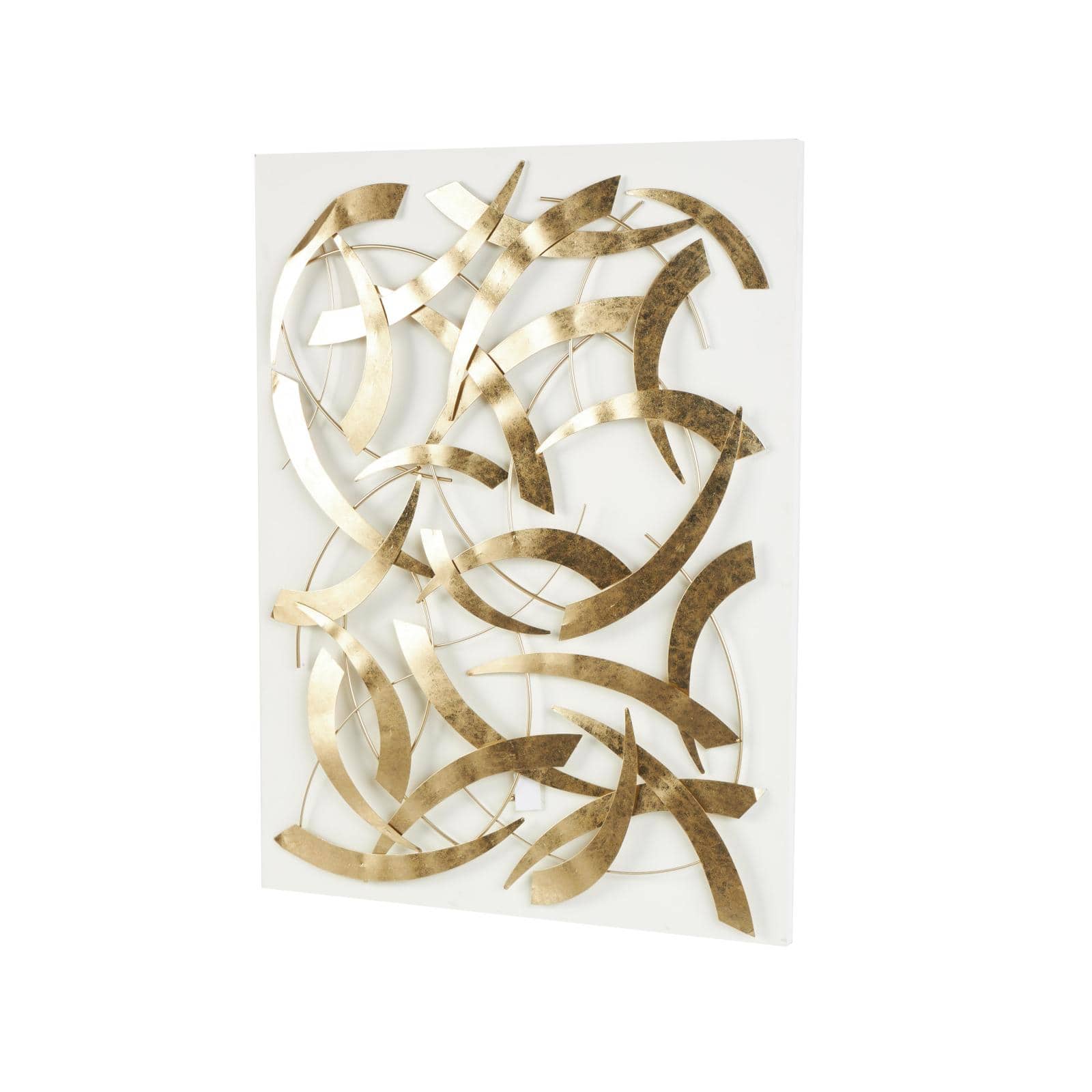 48" x 36" Gold & White Metal Abstract Metallic Curved Rod Wall Décor