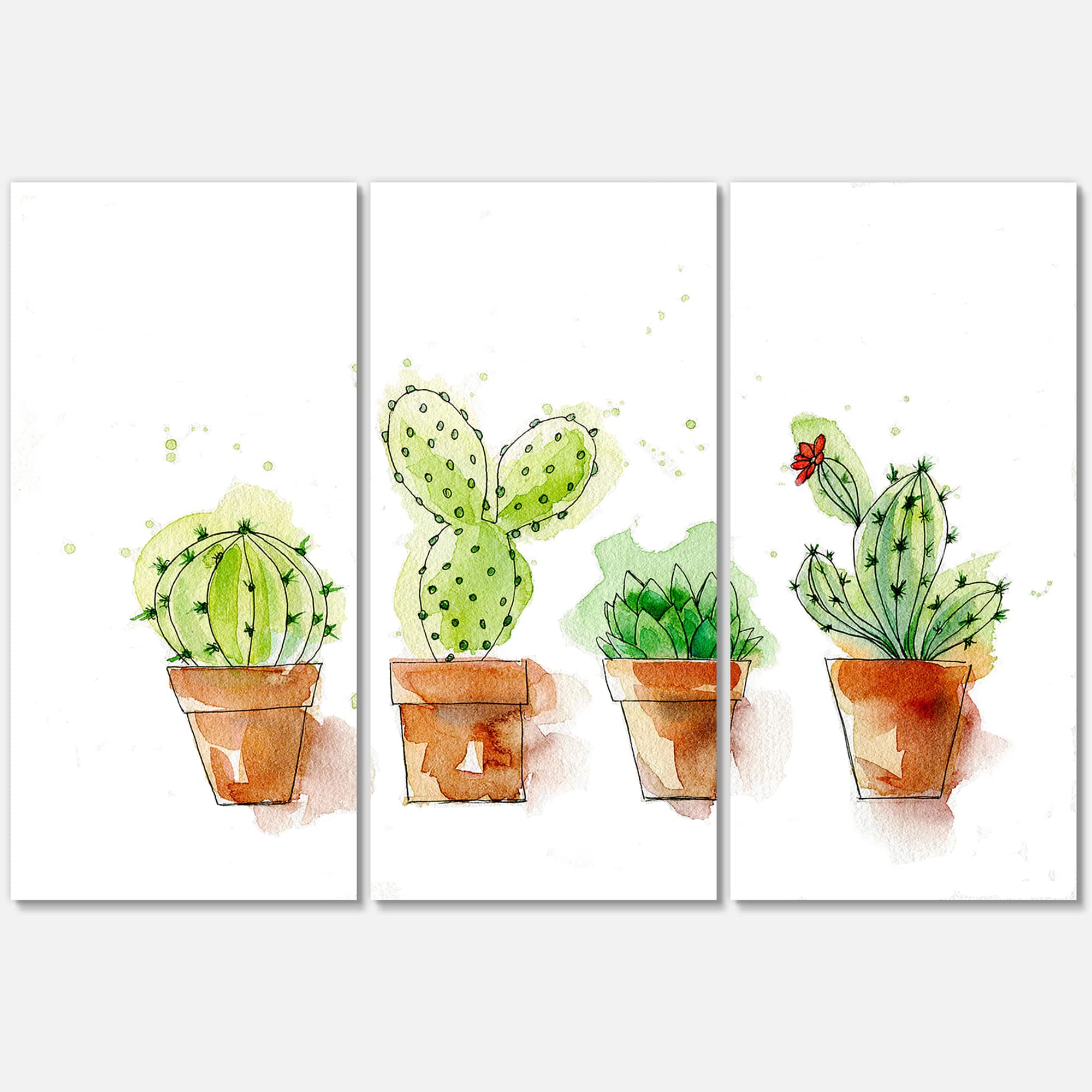 Designart - Cacti In Ceramic Pots In Gentle Tones I - Traditional Canvas Wall Art Print