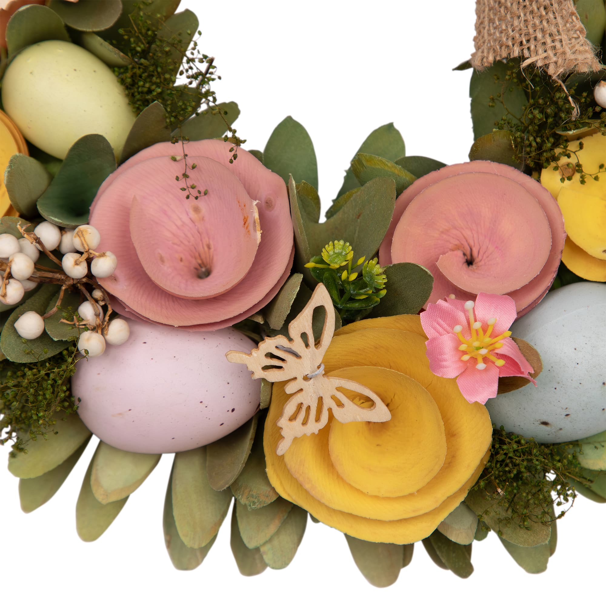 24" Shaved Wood Flowers Bunny Rabbit Silhouette Easter Wreath
