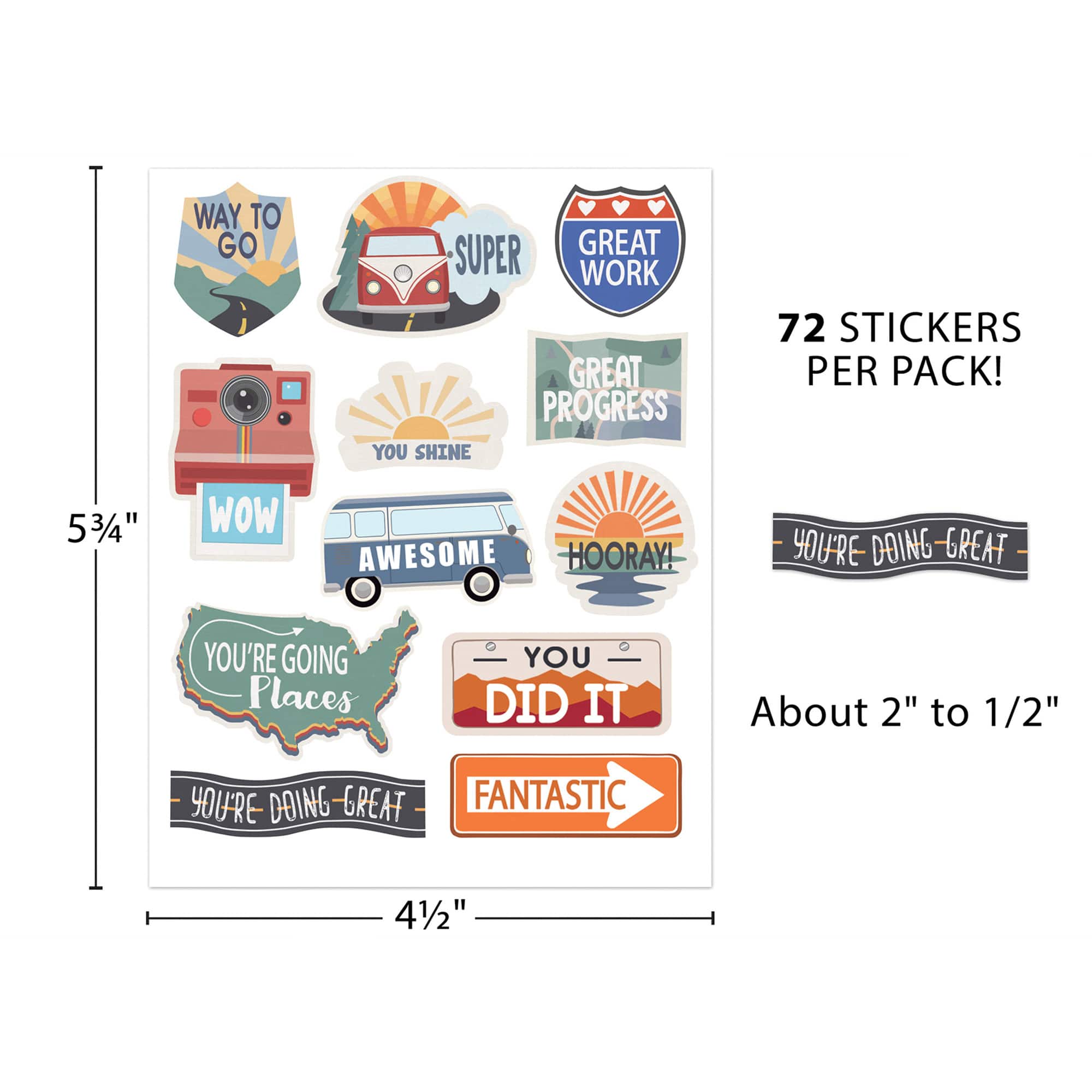 Teacher Created Resources® Moving Mountains Road Trip Stickers, 12 Packs of 72 each