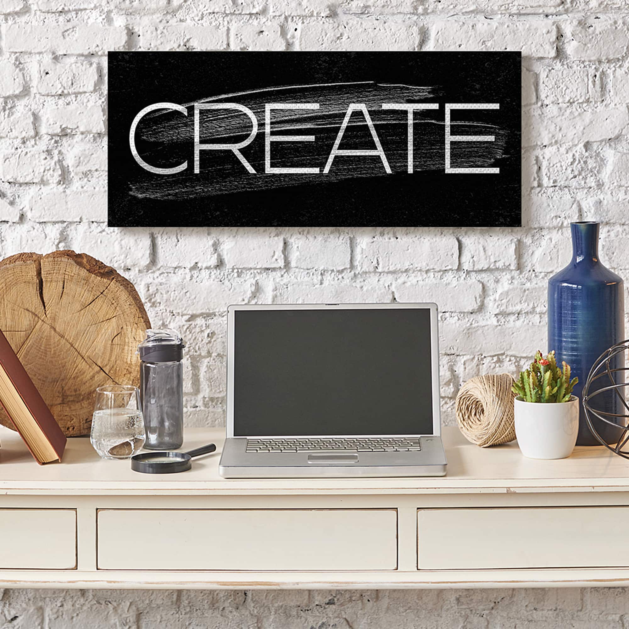 Stupell Industries Create Text Paint Stroke Inspired Black White Canvas Wall Art