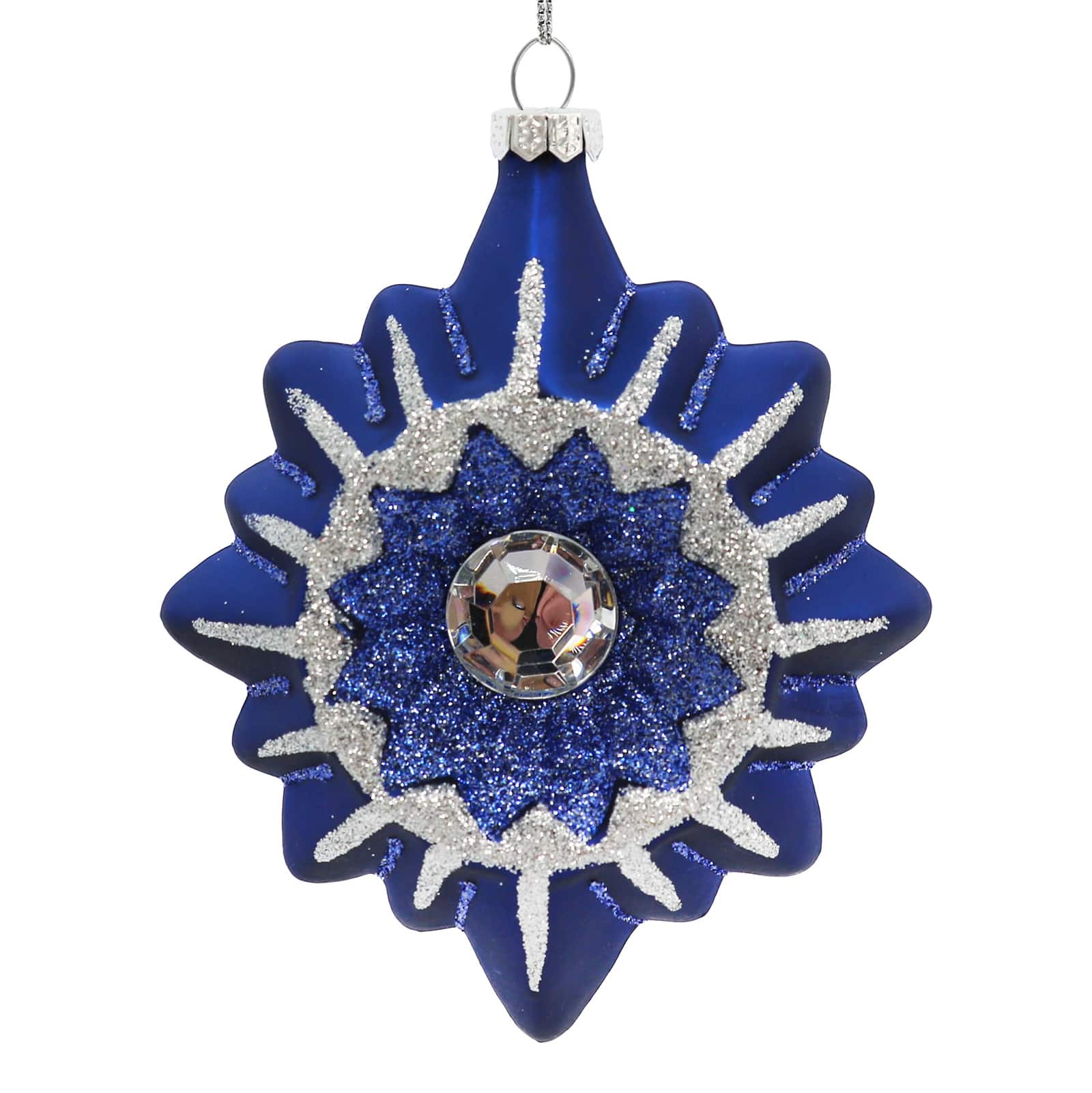 4.75" Blue & Silver Snow Flower Glass Ornament by Ashland®