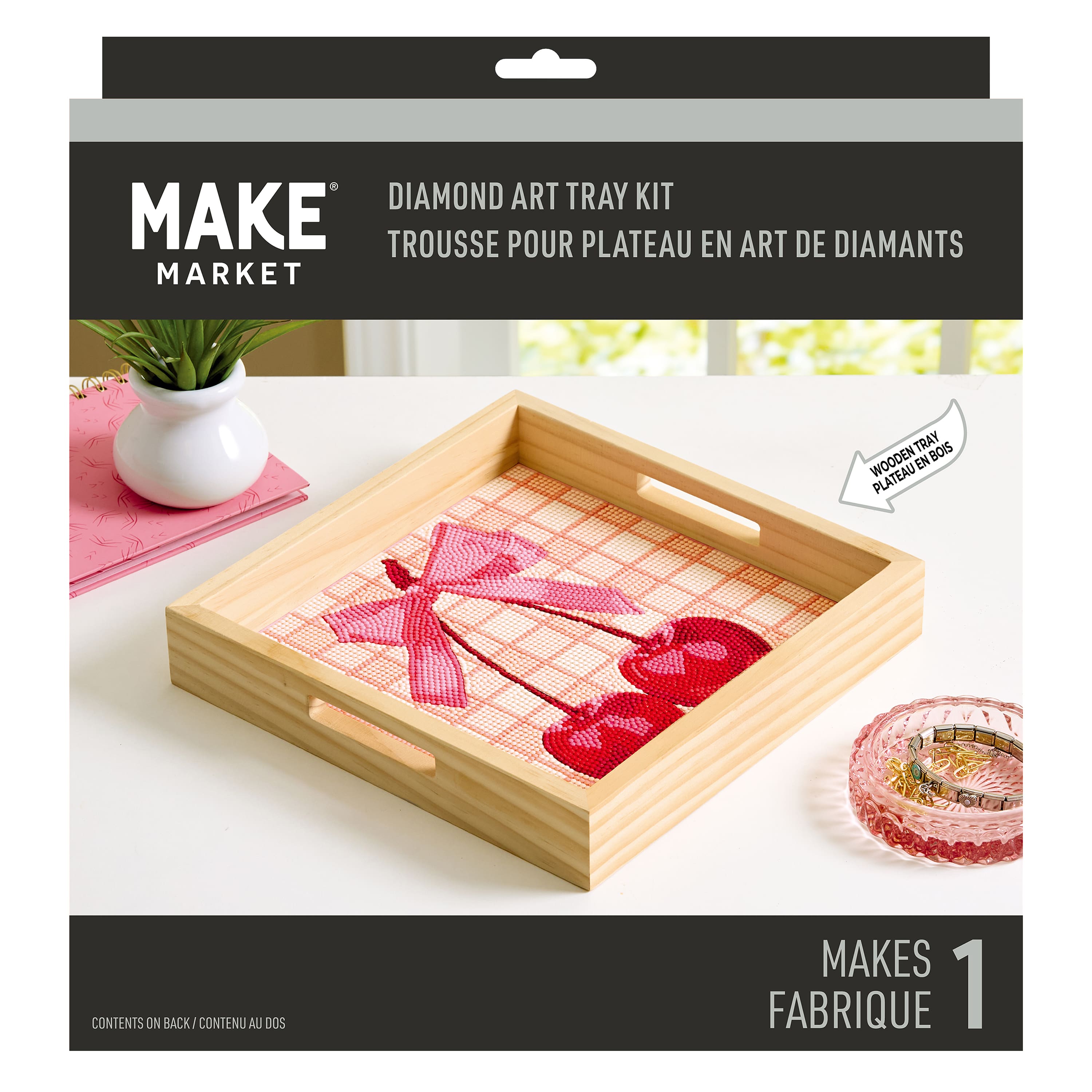 10" x 10" Cherries Wood Tray Diamond Art Kit by Make Market®