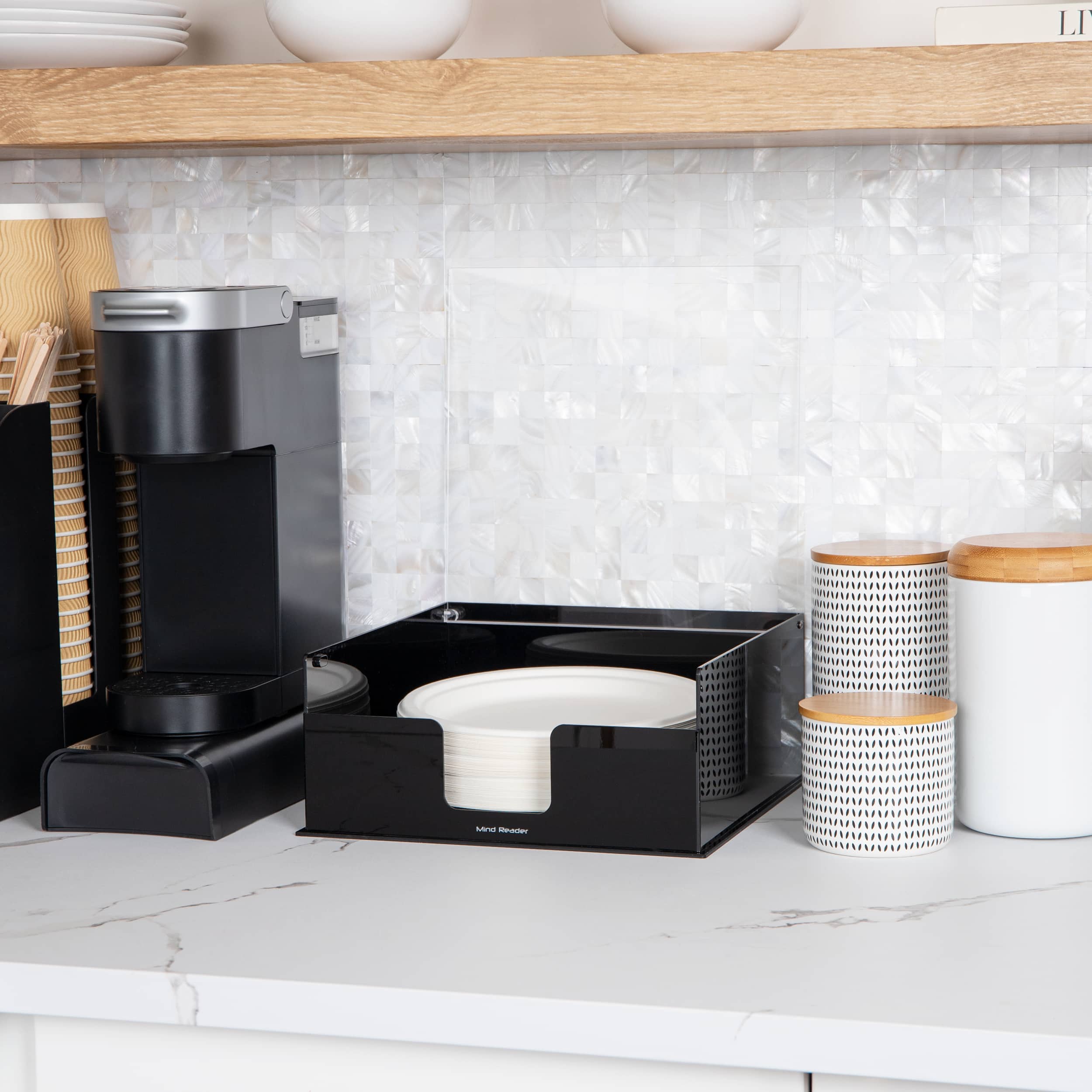 Mind Reader Foundation Collection Black Covered Plate Dispenser