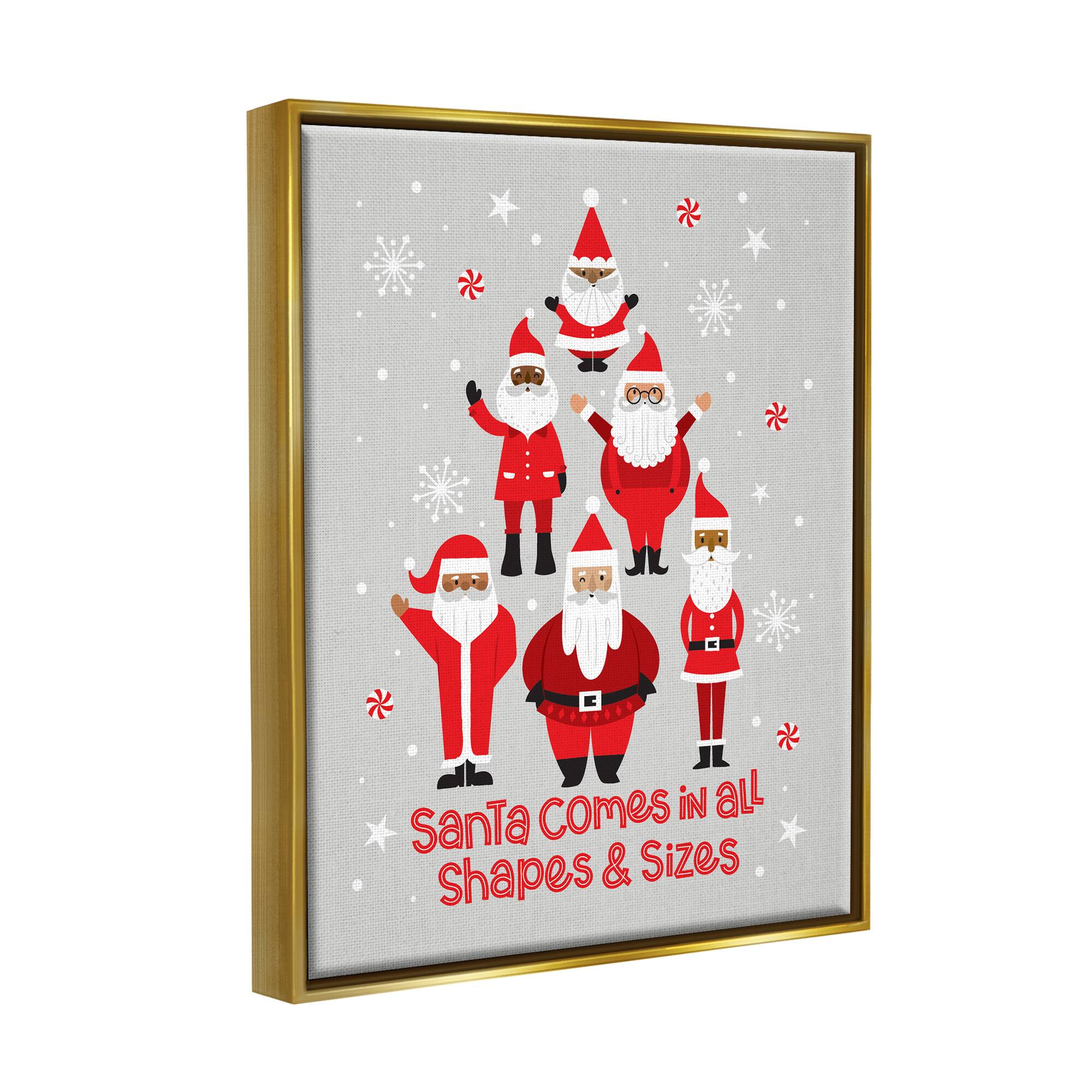 Stupell Industries Santa All Shapes & Sizes Christmas Phrase Framed Floater Canvas Wall Art