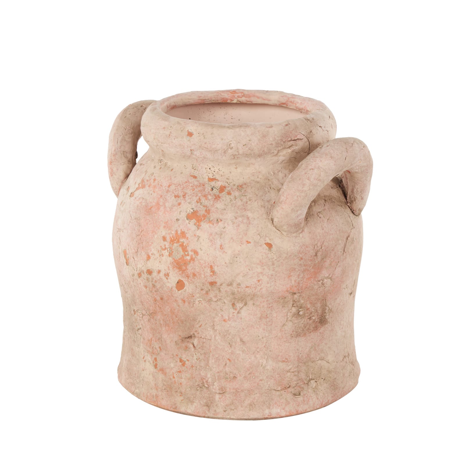 8.25" Pink Ceramic Antique Style Distressed Decorative Vase with Handles