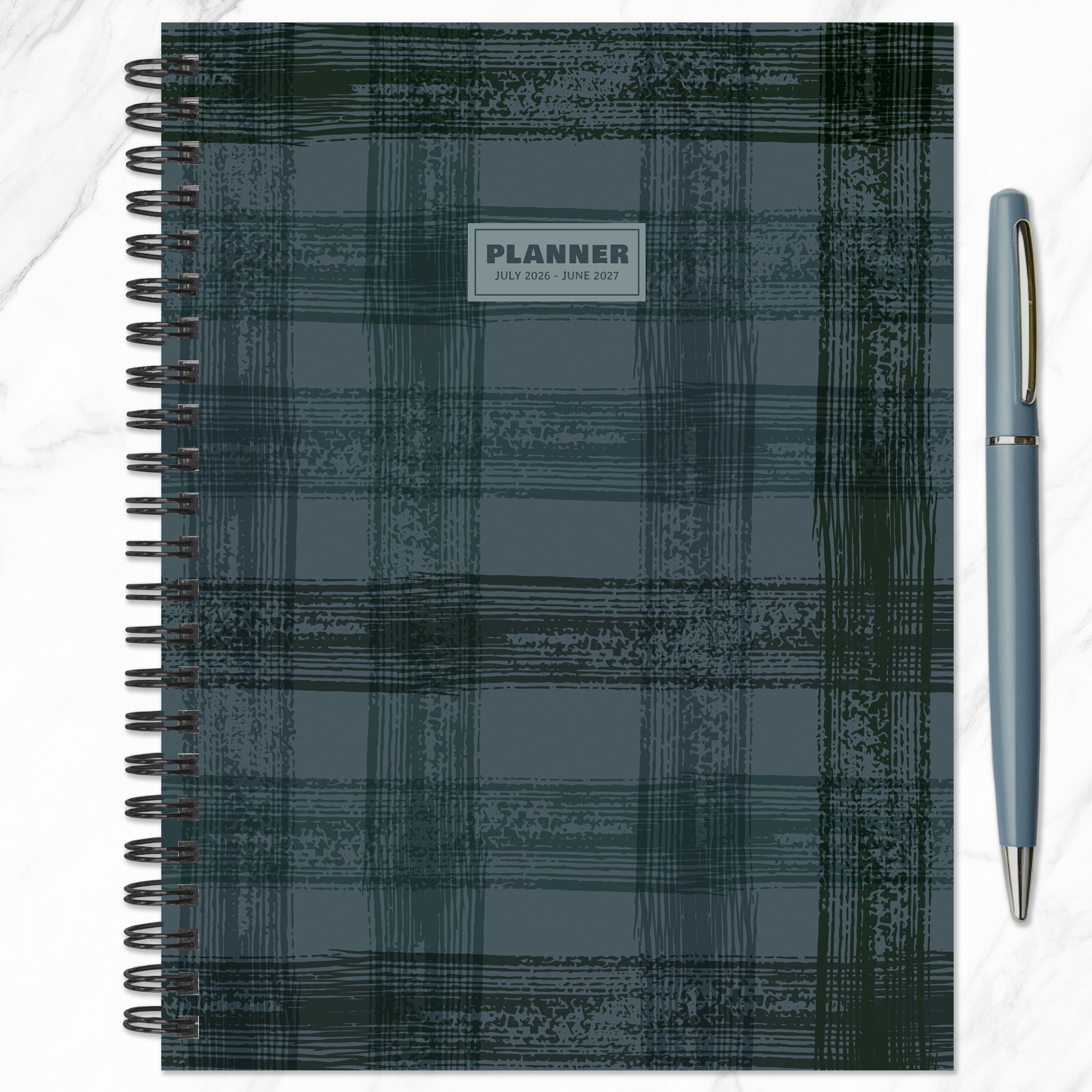 July 2026 - June 2027 Blue Flannel Medium Weekly Monthly Planner