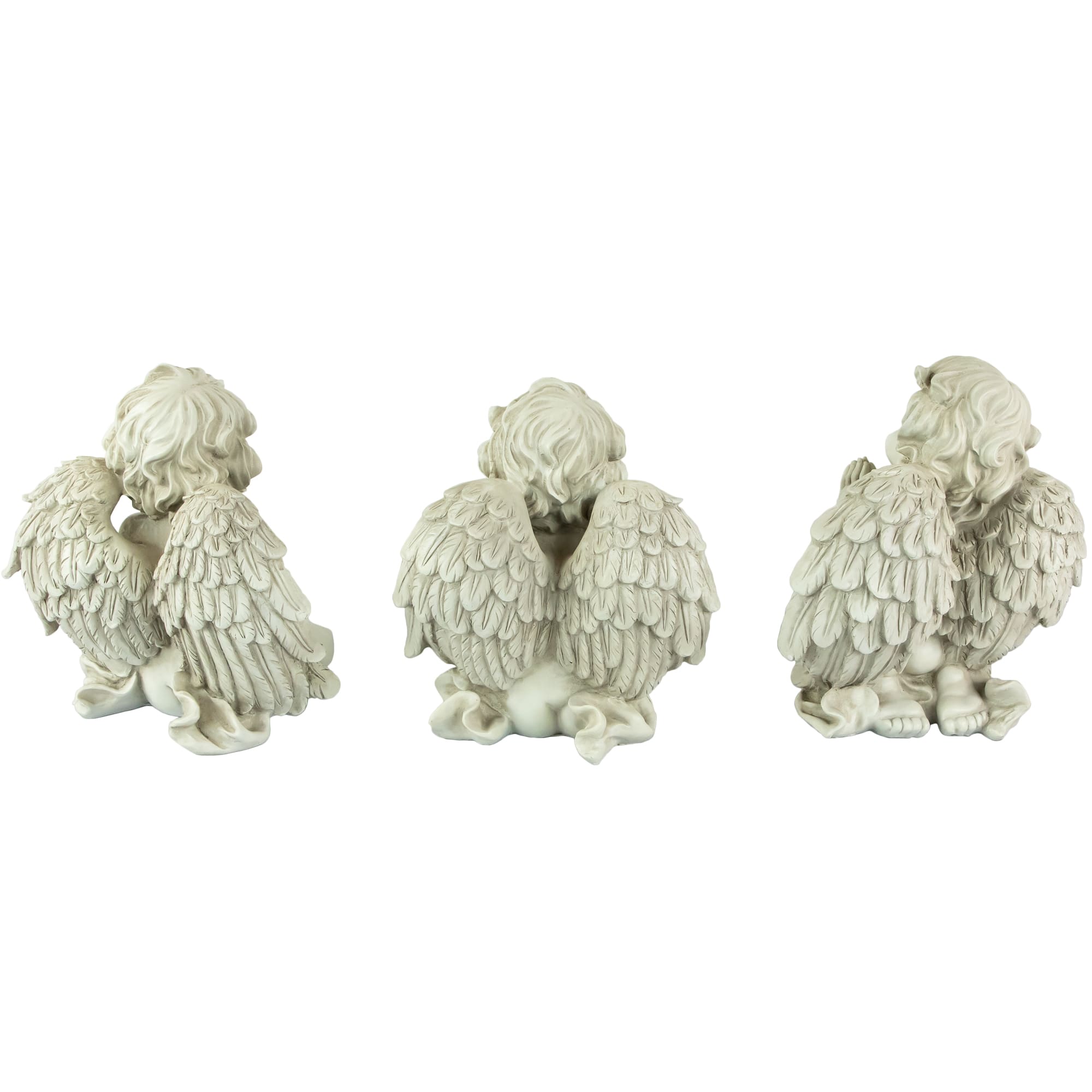 Gray Sitting Cherub Angel Outdoor Garden Statue Set