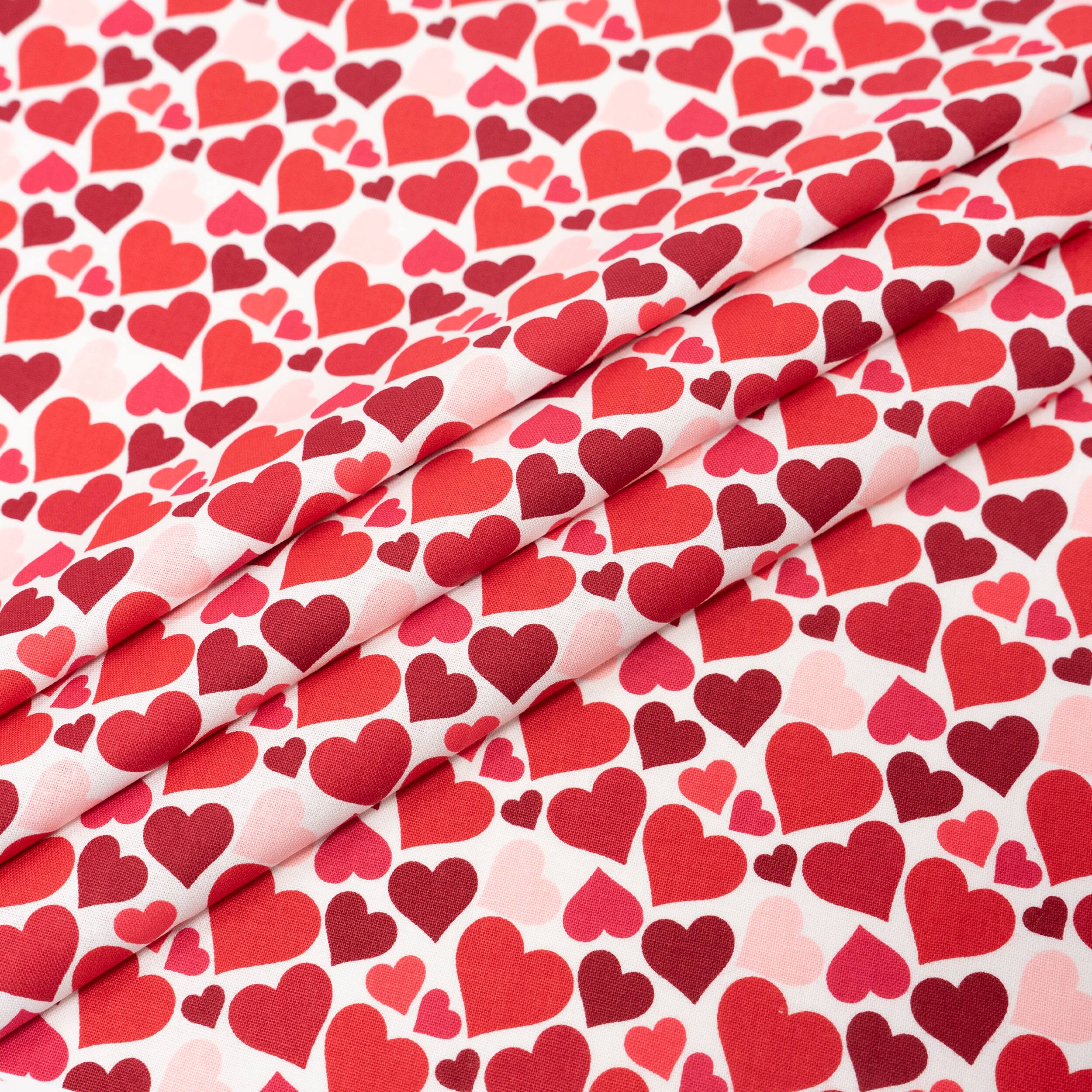 SINGER Packed Hearts on White Print Cotton Fabric