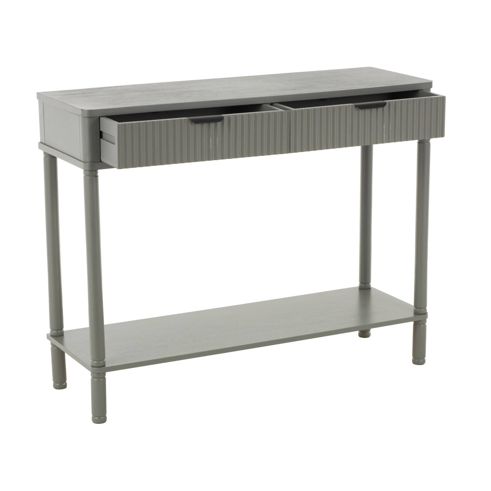 36" 2-Drawer Gray Handmade Wooden Console Table with Black Handle & Ribbed Front