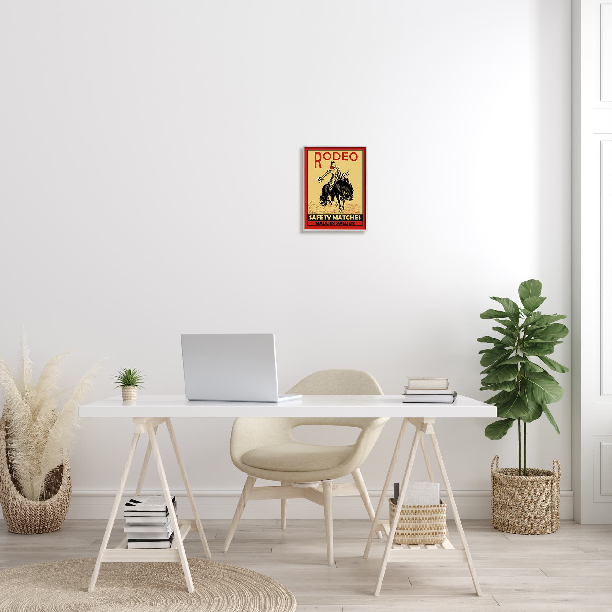 Stupell Industries Rodeo Safety Matches Cowboy Bucking Bronco Red Yellow in Gray Frame Wall Art