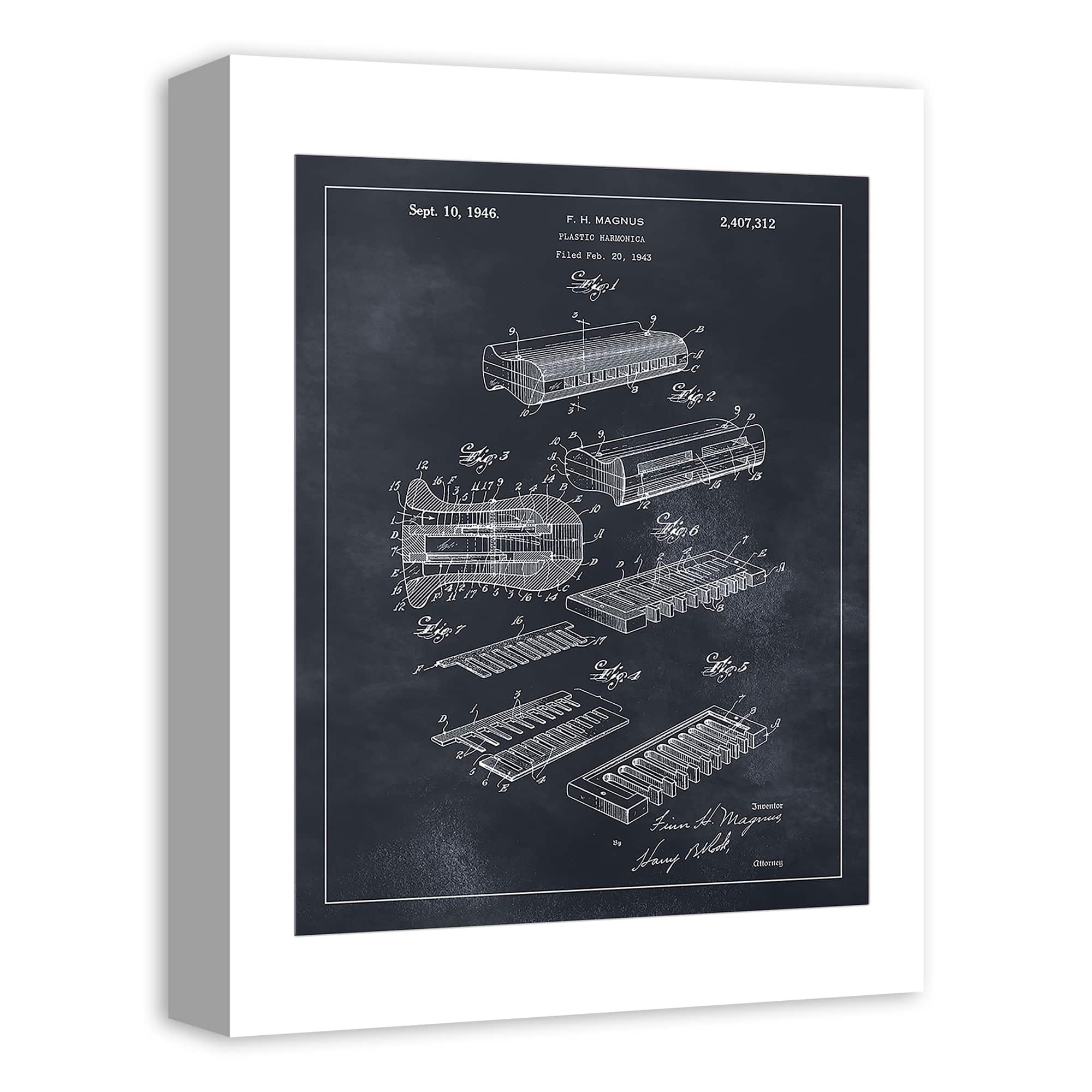 Plastic Harmonica Patent 12" x 16" Canvas Wall Art