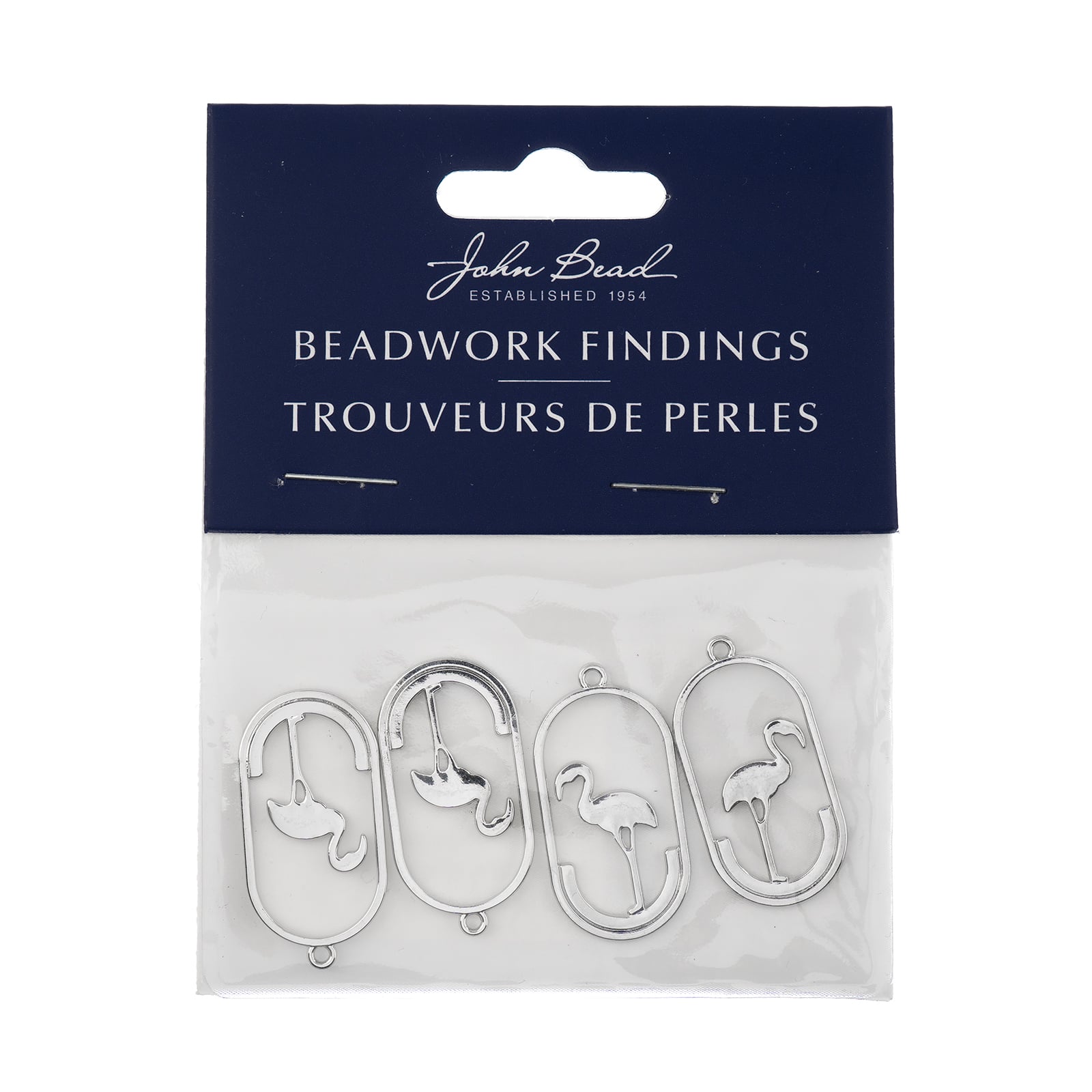 John Bead Silver Flamingo Pendants, 4ct.