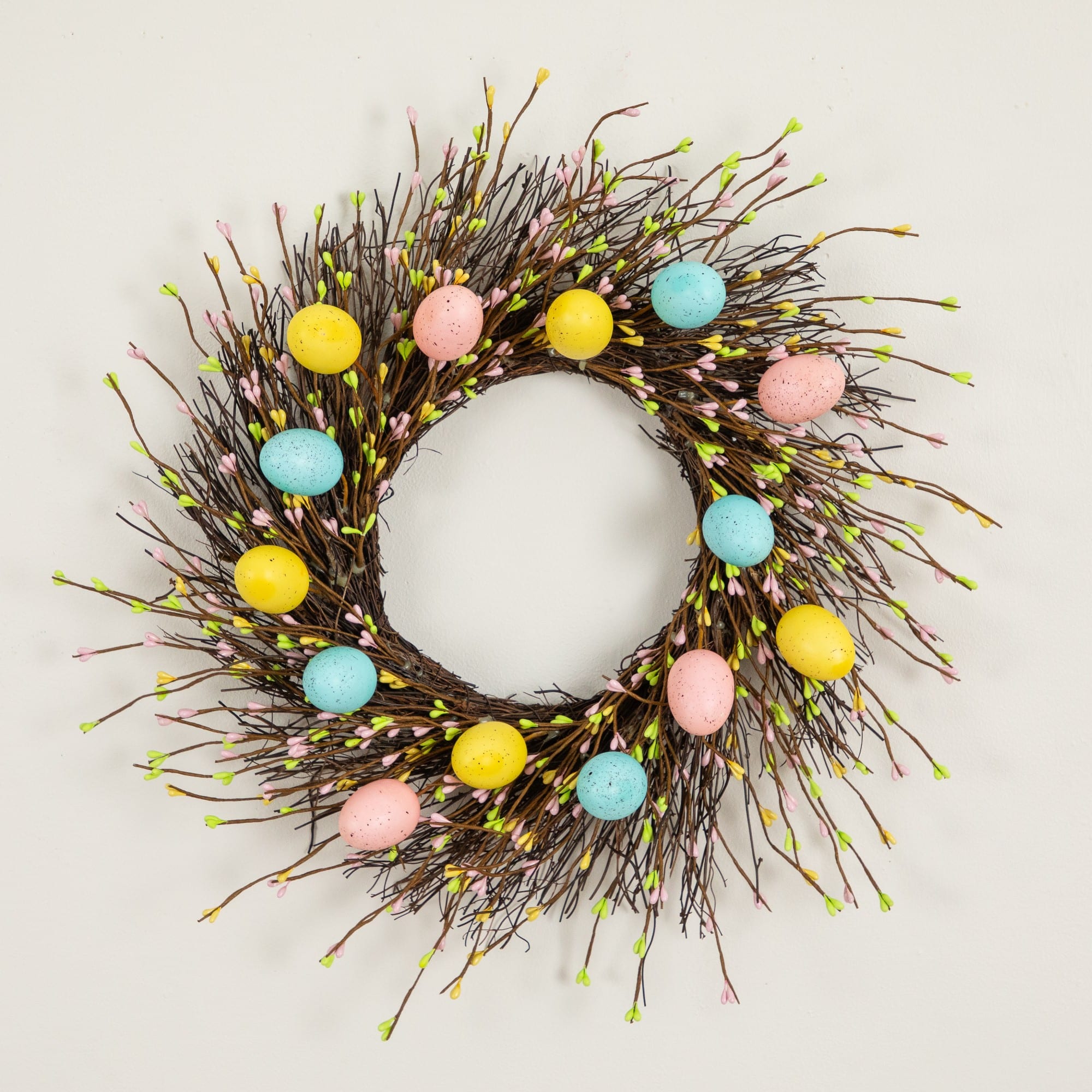 20" Artificial Pastel Easter Egg Twig Wreath