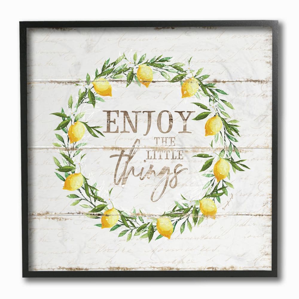Stupell Industries Distressed Enjoy the Little Things Phrase Lemon Wreath Black Framed Wall Art