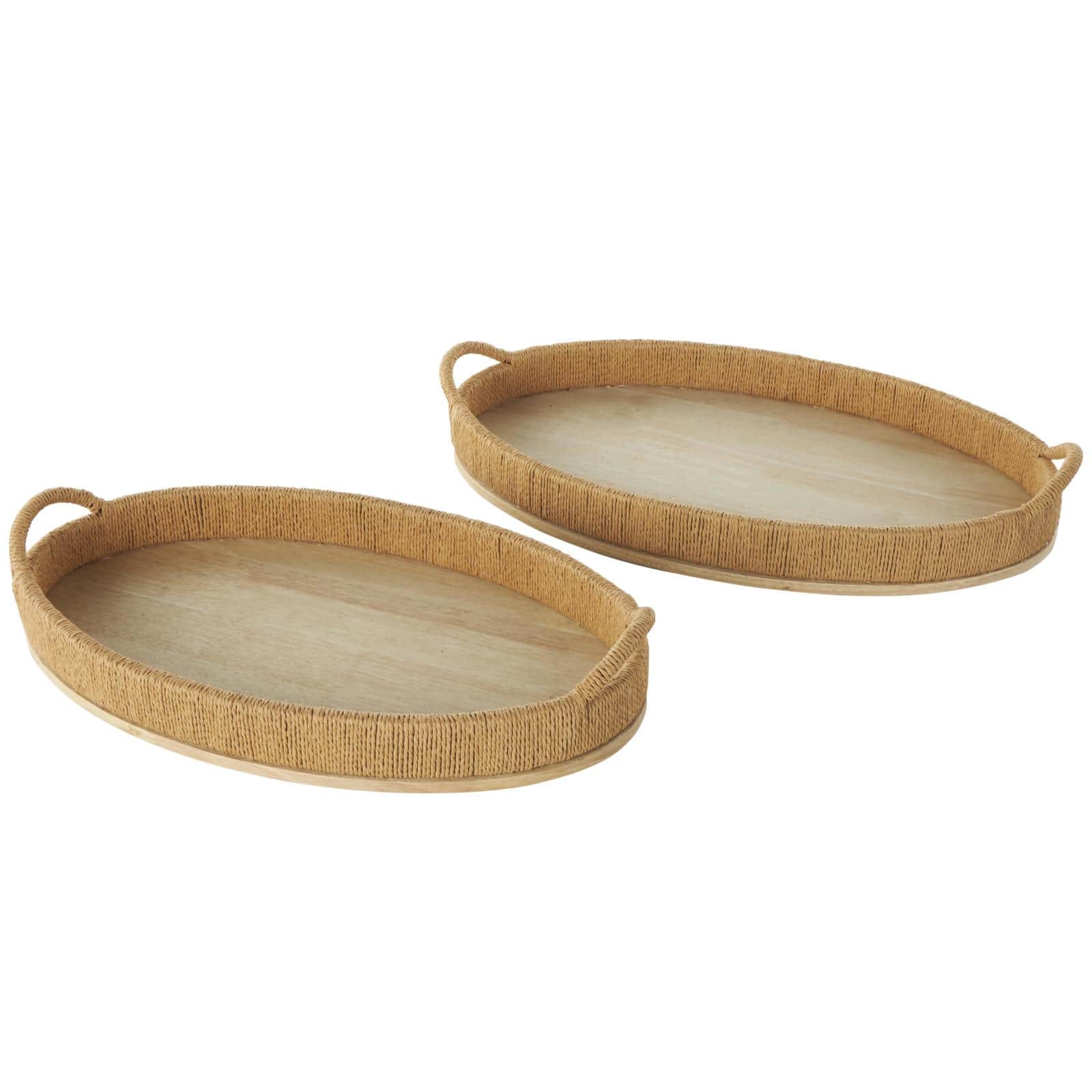 Brown Wood Tray with Wood Base Set