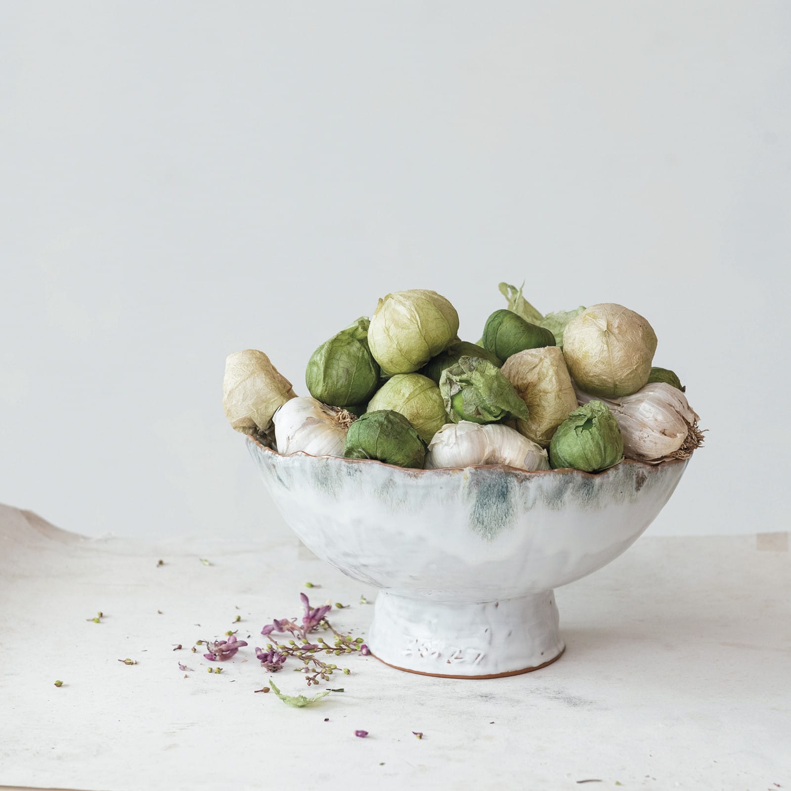Hello Honey® 9" Green & Brown Stoneware Footed Bowl with Speckled Glaze