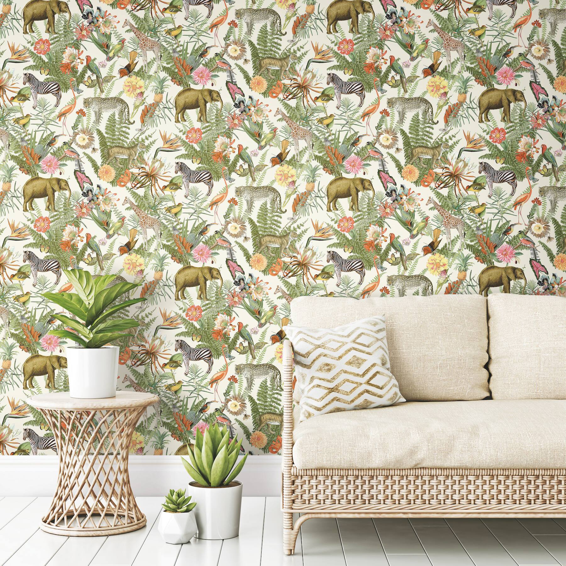 RoomMates Green Tropical Zoo Peel & Stick Wallpaper