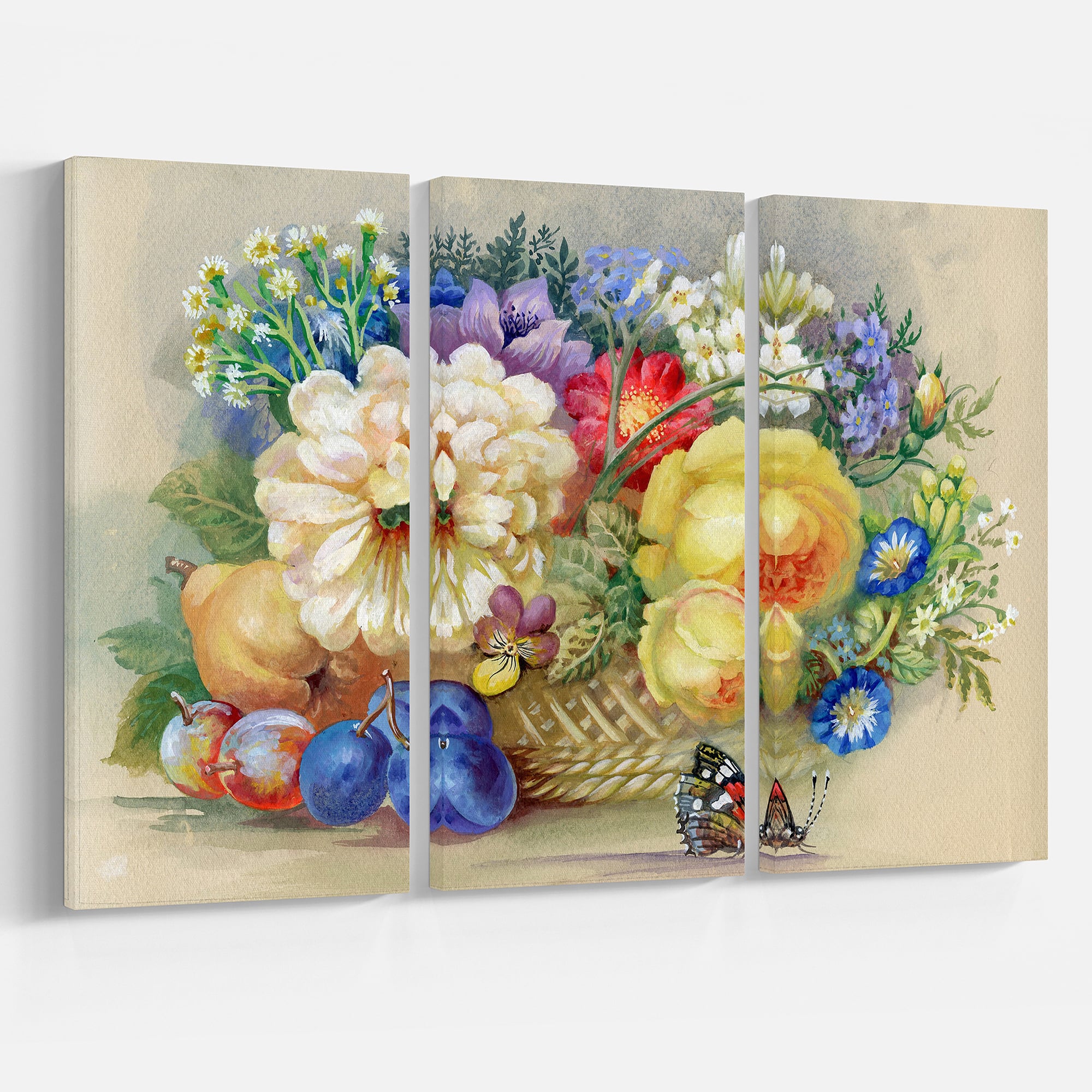 Designart - Bunch of Flowers and Fruits - Large Floral Wall Art Canvas