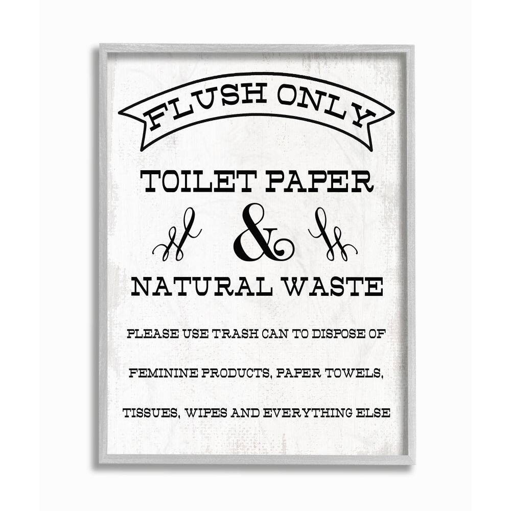 Stupell Industries Flush Only Toilet Paper Rustic Bathroom Sign Framed Wall Art