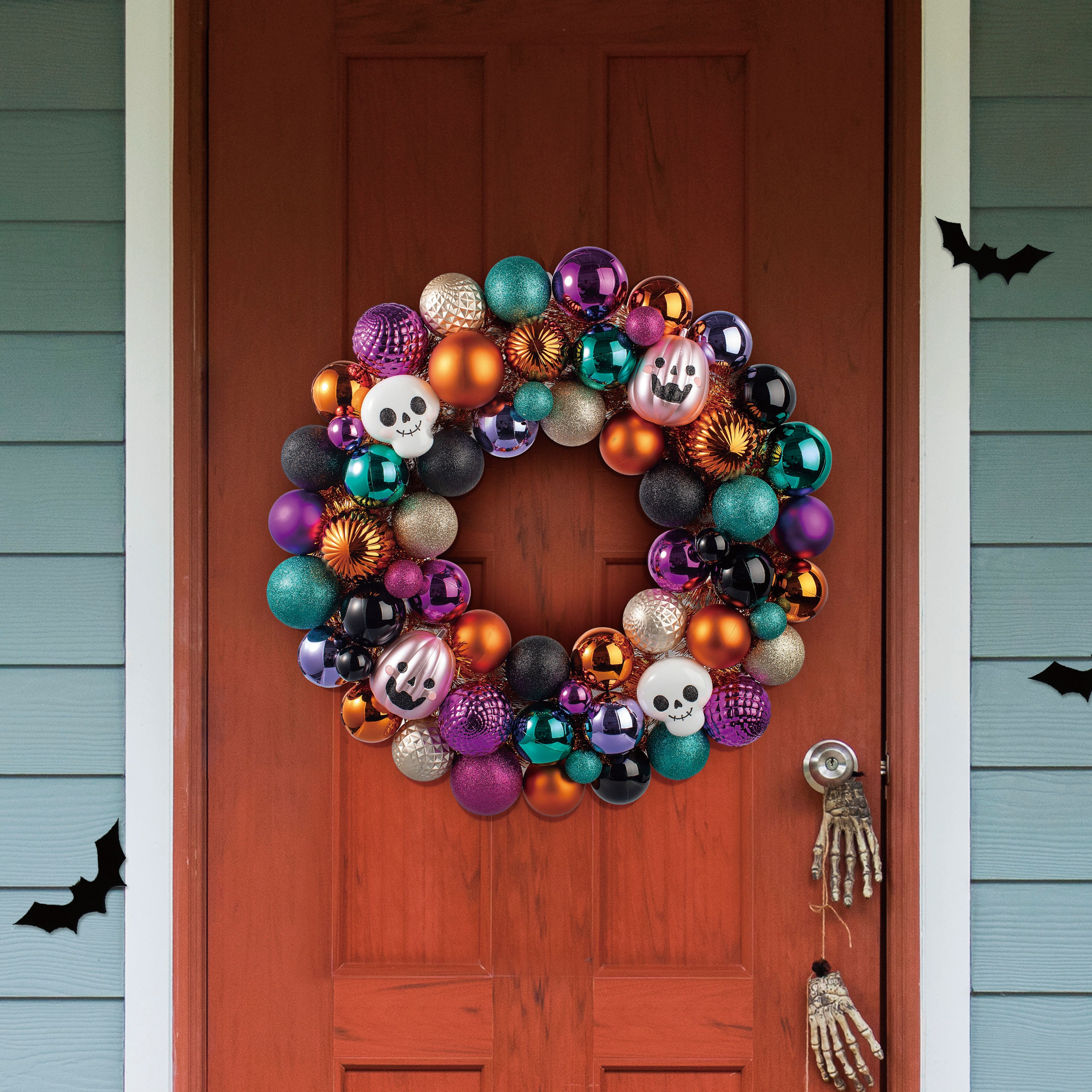 23.5" Skull, Jack-o'-Lantern & Ball Ornament Wreath by Ashland®