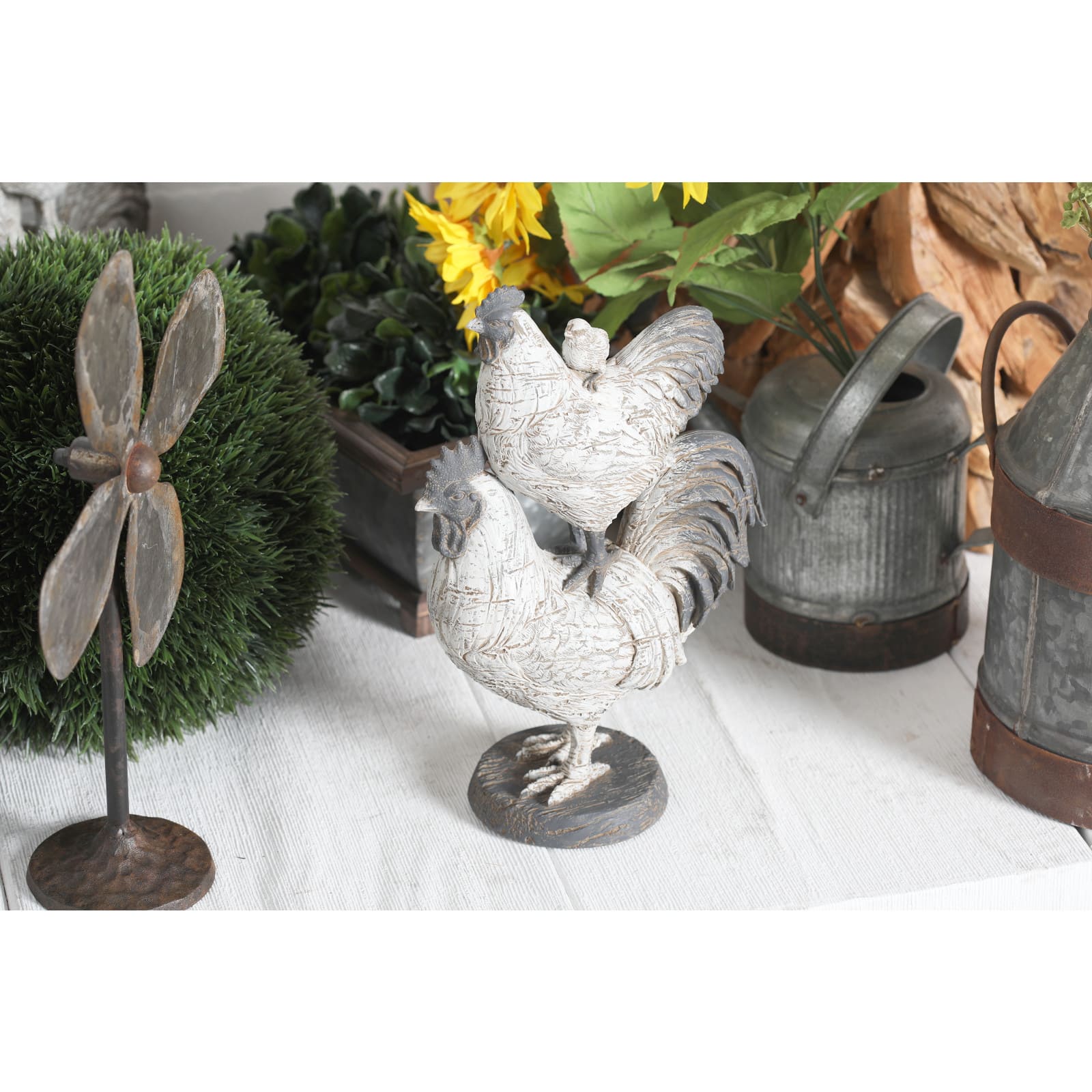 White Polystone Farmhouse Sculpture, Rooster 12" x 8" x 5"