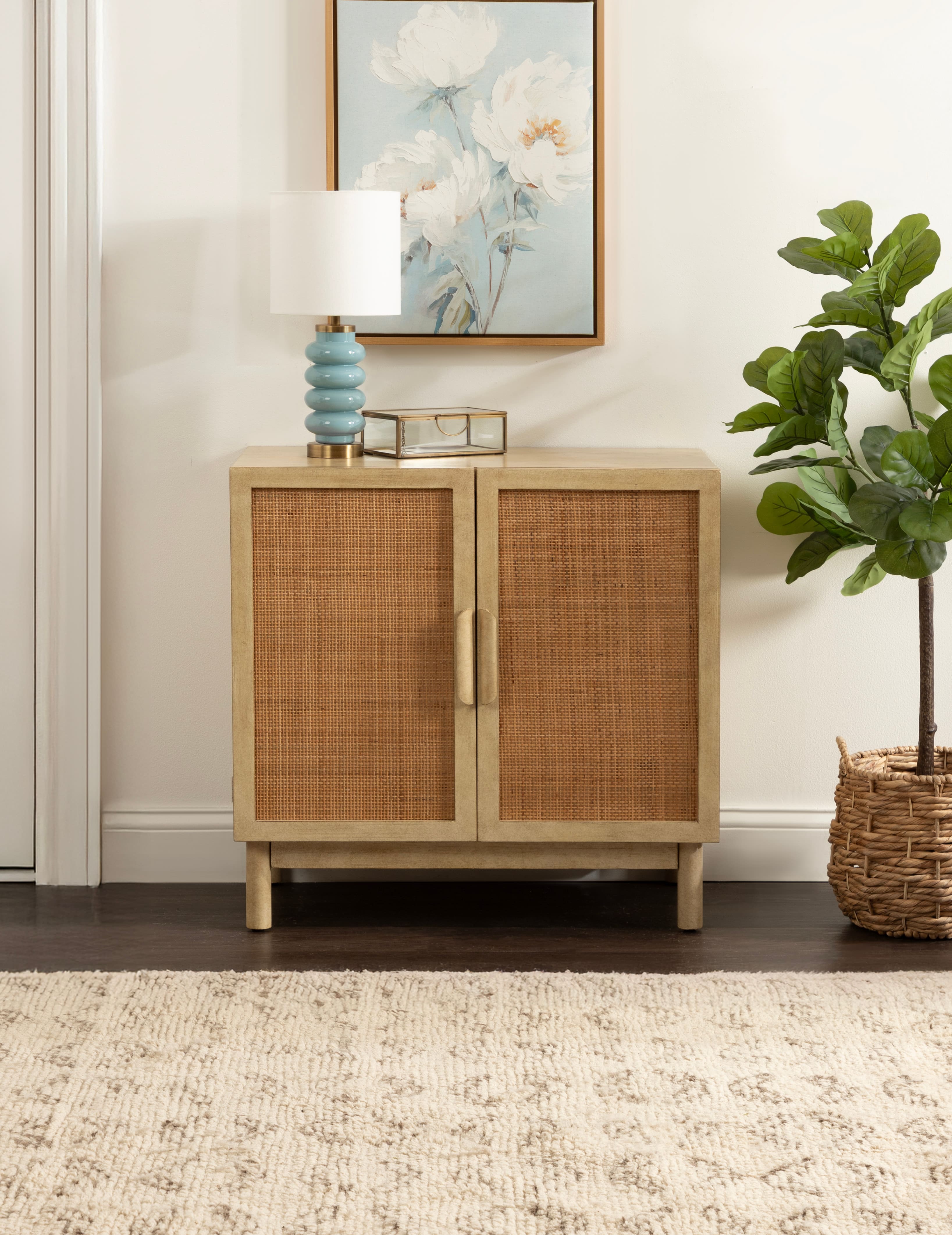 Kate and Laurel Ori Rattan & Wood Accent Floor Cabinet