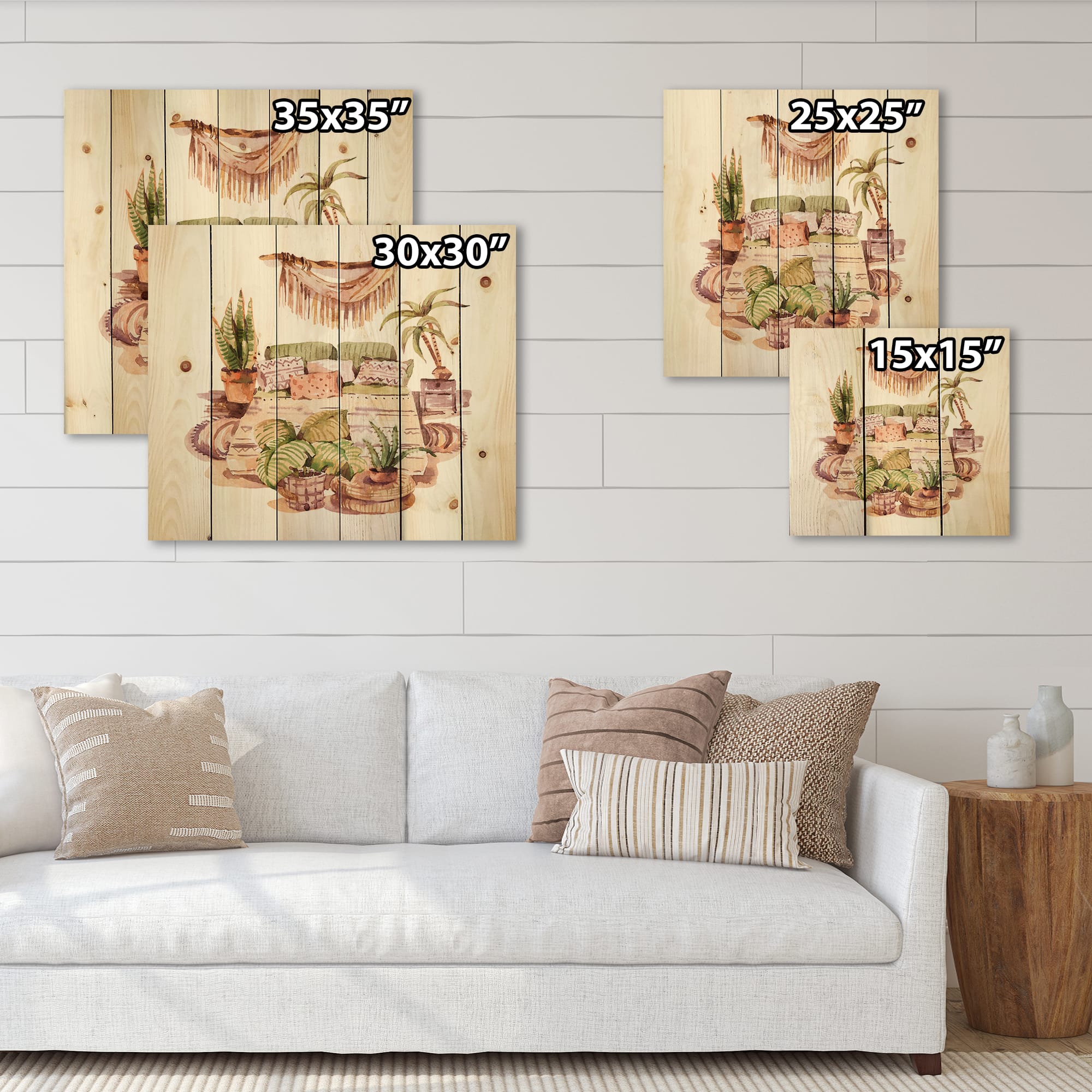 Designart - Indoor House Plants Urban Jungle IV - Traditional Print on Natural Pine Wood