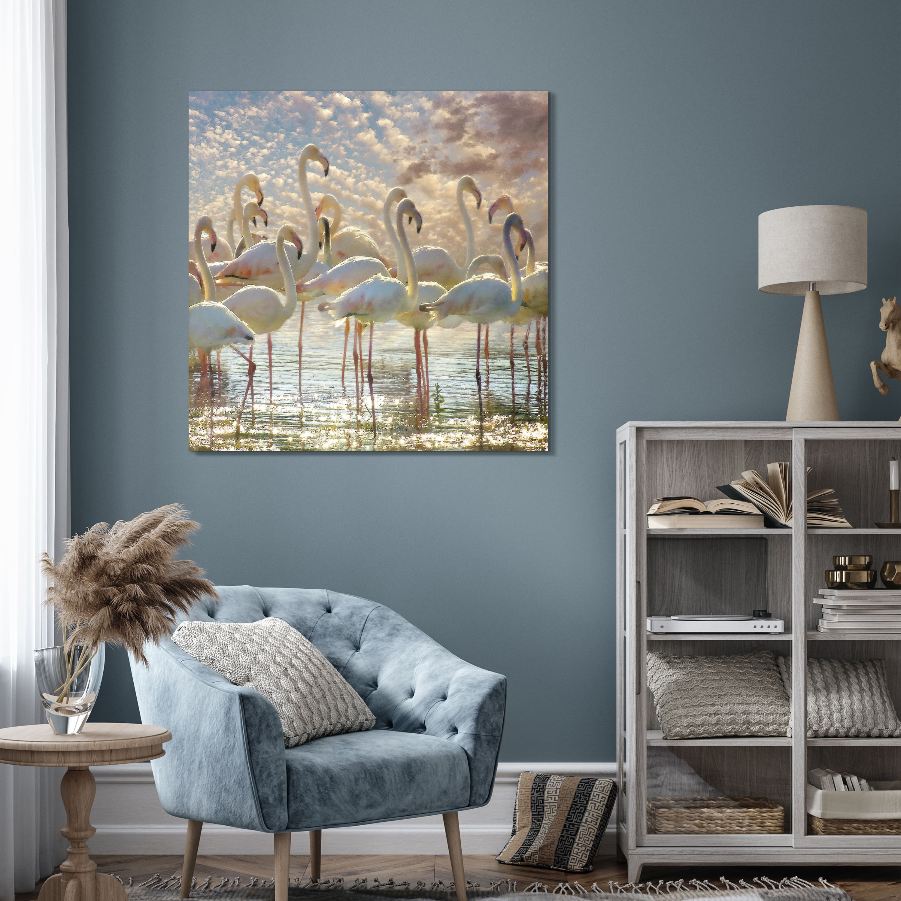 Empire Art Direct 38" x 38" Flamingo Flair Frameless Free Floating Printed Tempered Glass Wall Art