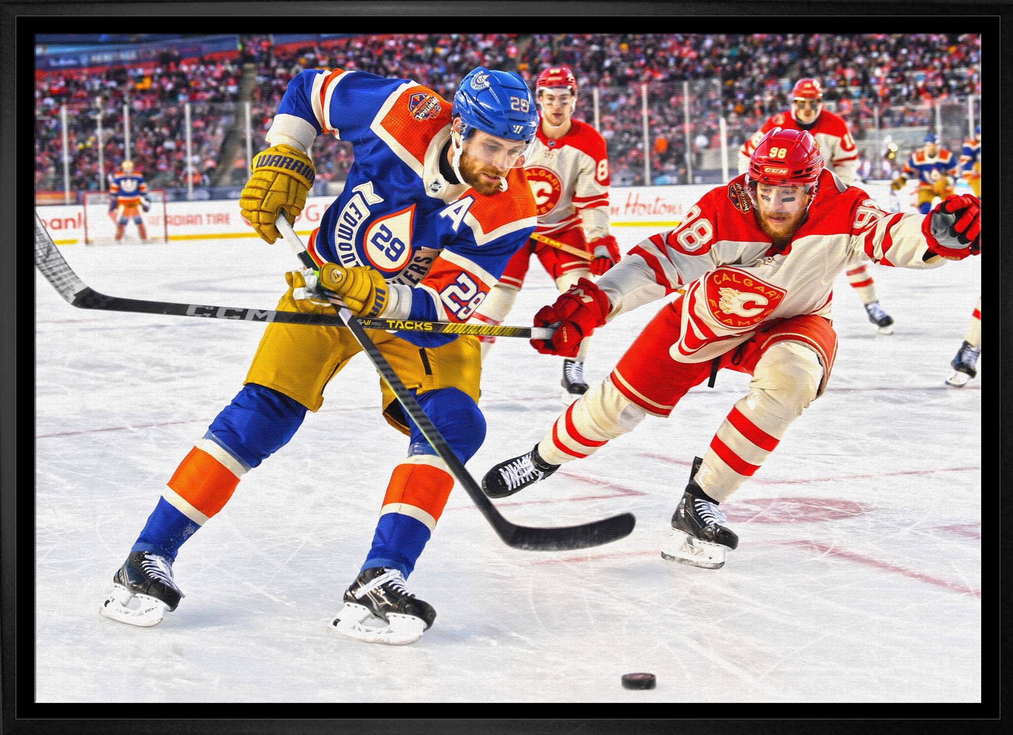 Leon Draisaitl Framed 20" x 29" Canvas Oilers 2023 Heritage Classic-H 31.5" x 22.5"