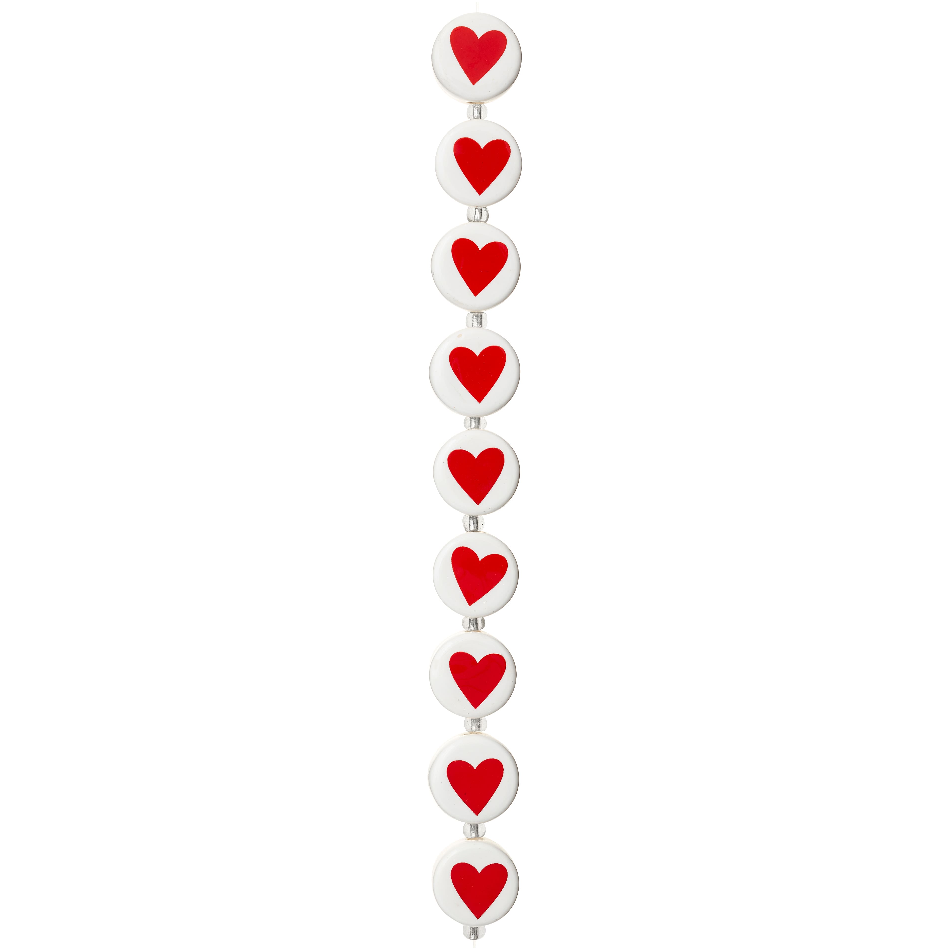 12 Pack: Red & White Ceramic Heart Beads, 16mm by Bead Landing™