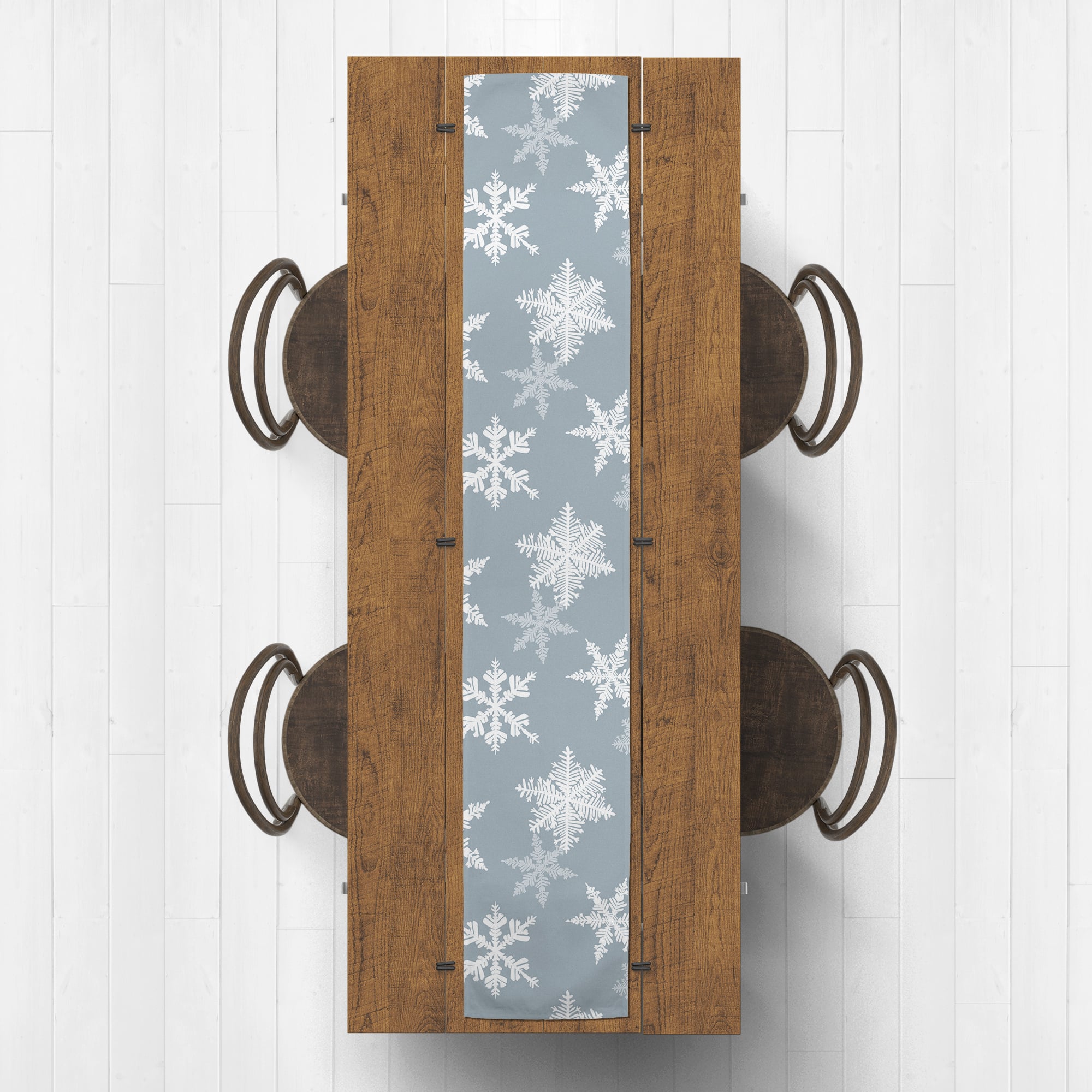 Blue Snowflake Pattern 16" x 90" Cotton Twill Runner