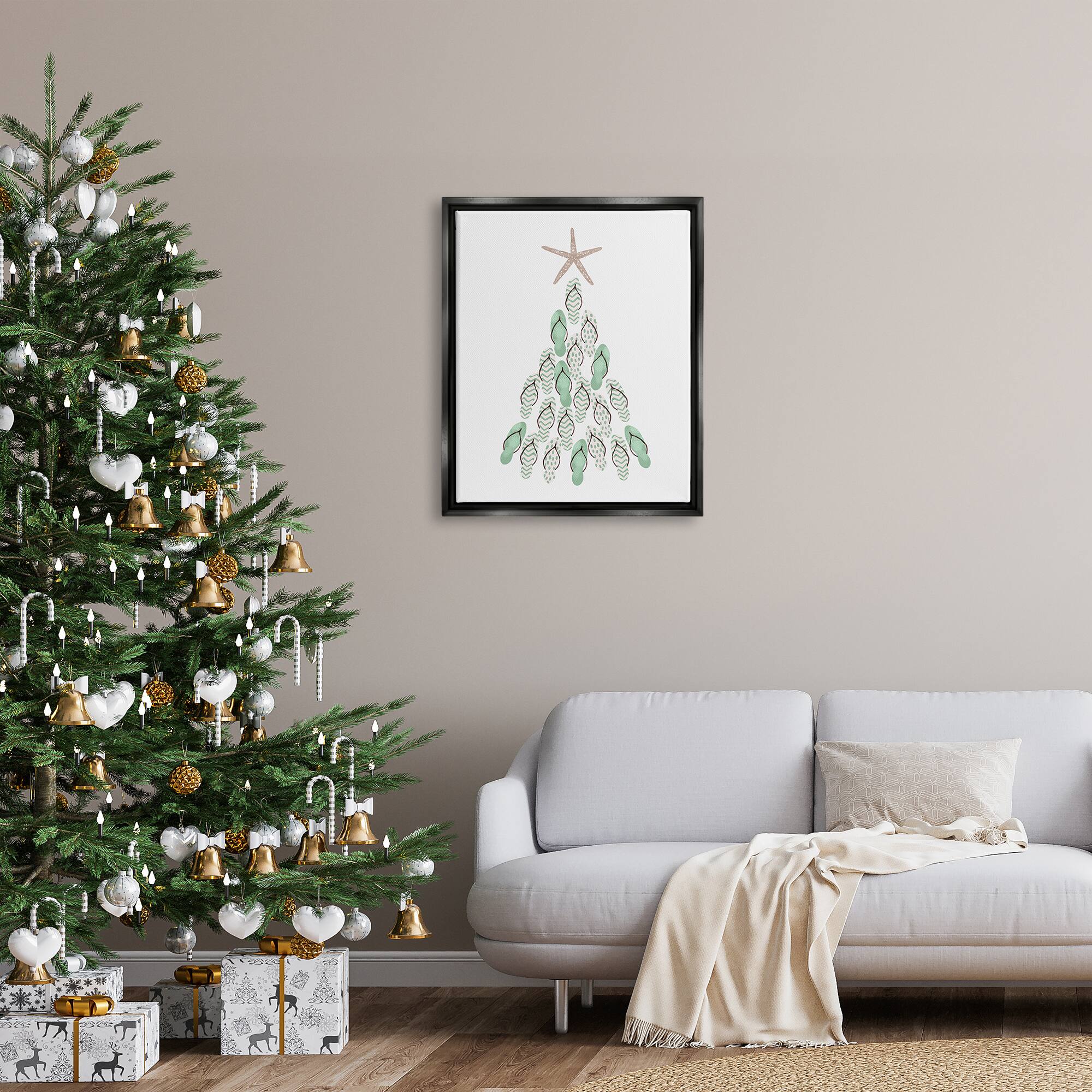 Stupell Industries Flip Flop Beachy Christmas Tree Black Framed Floater Canvas Wall Art