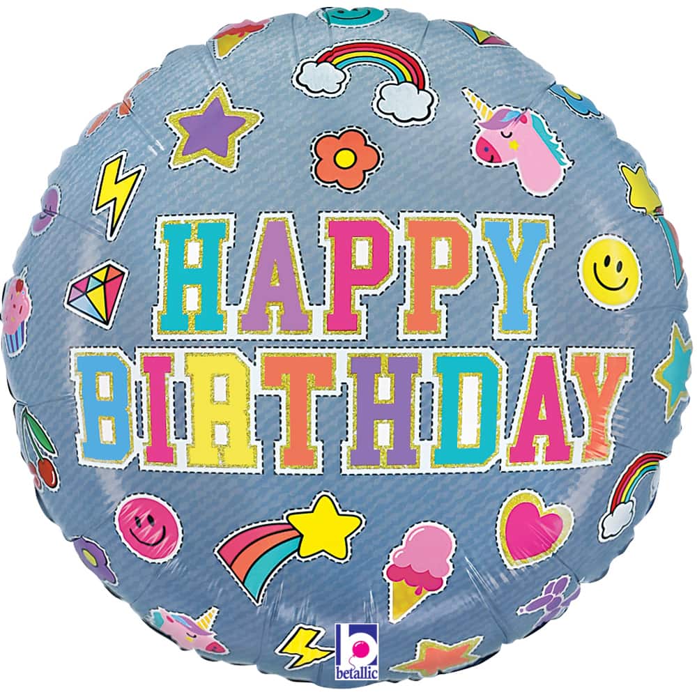 9"  Denim Patch Birthday Stick Balloon