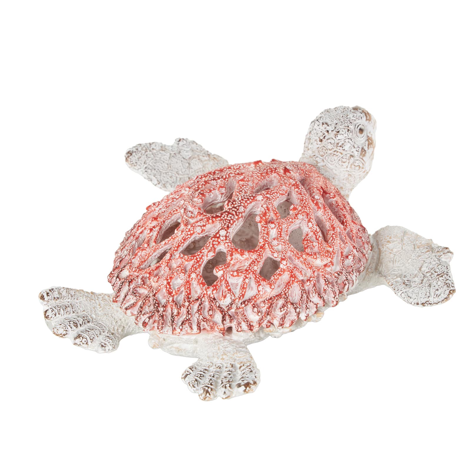 8.25" Red & White Polystone Sea Turtle Swimming with Textured Shell Decorative Sculpture