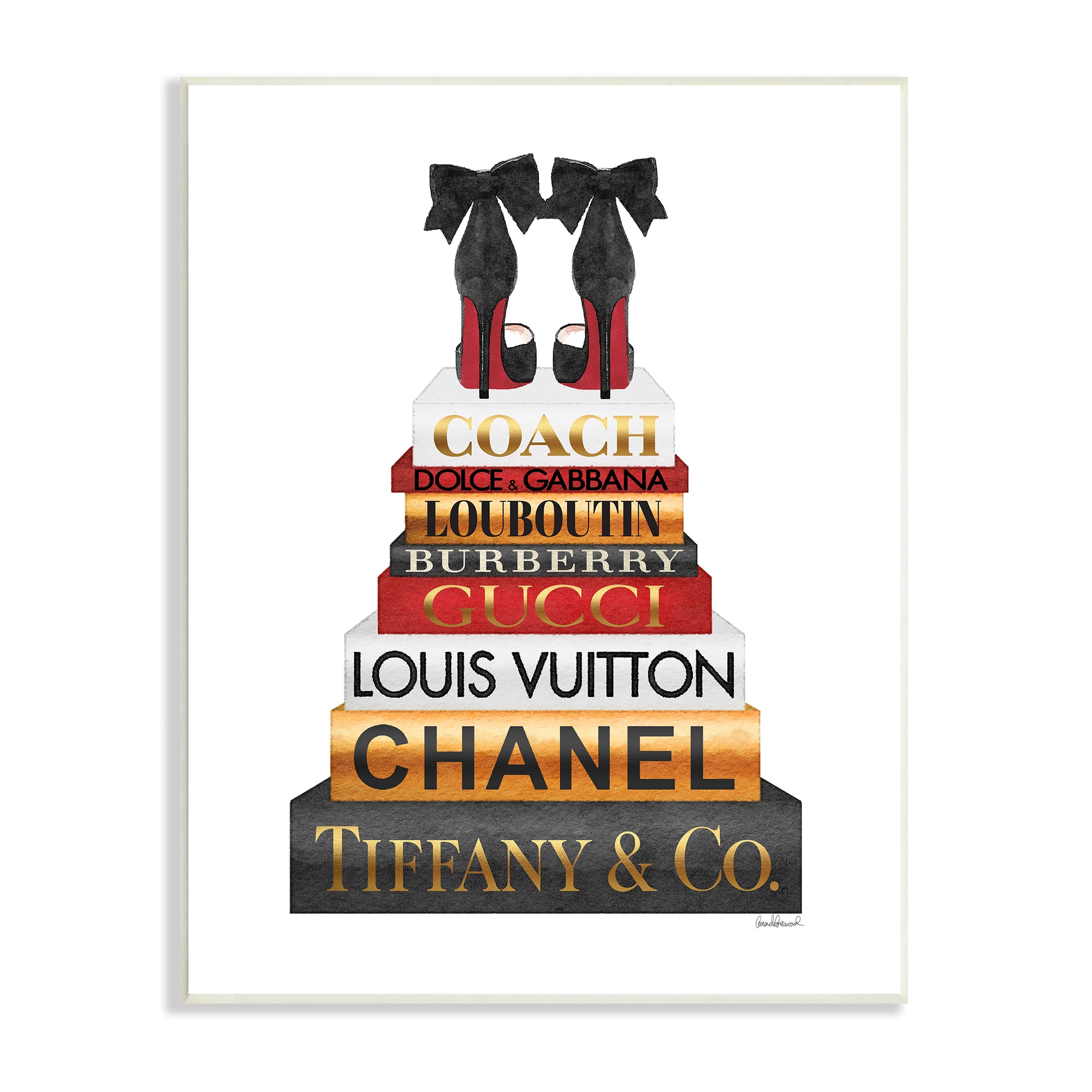 Stupell Industries Designer Bow Heels on Deluxe Glam Bookstack Wall Plaque