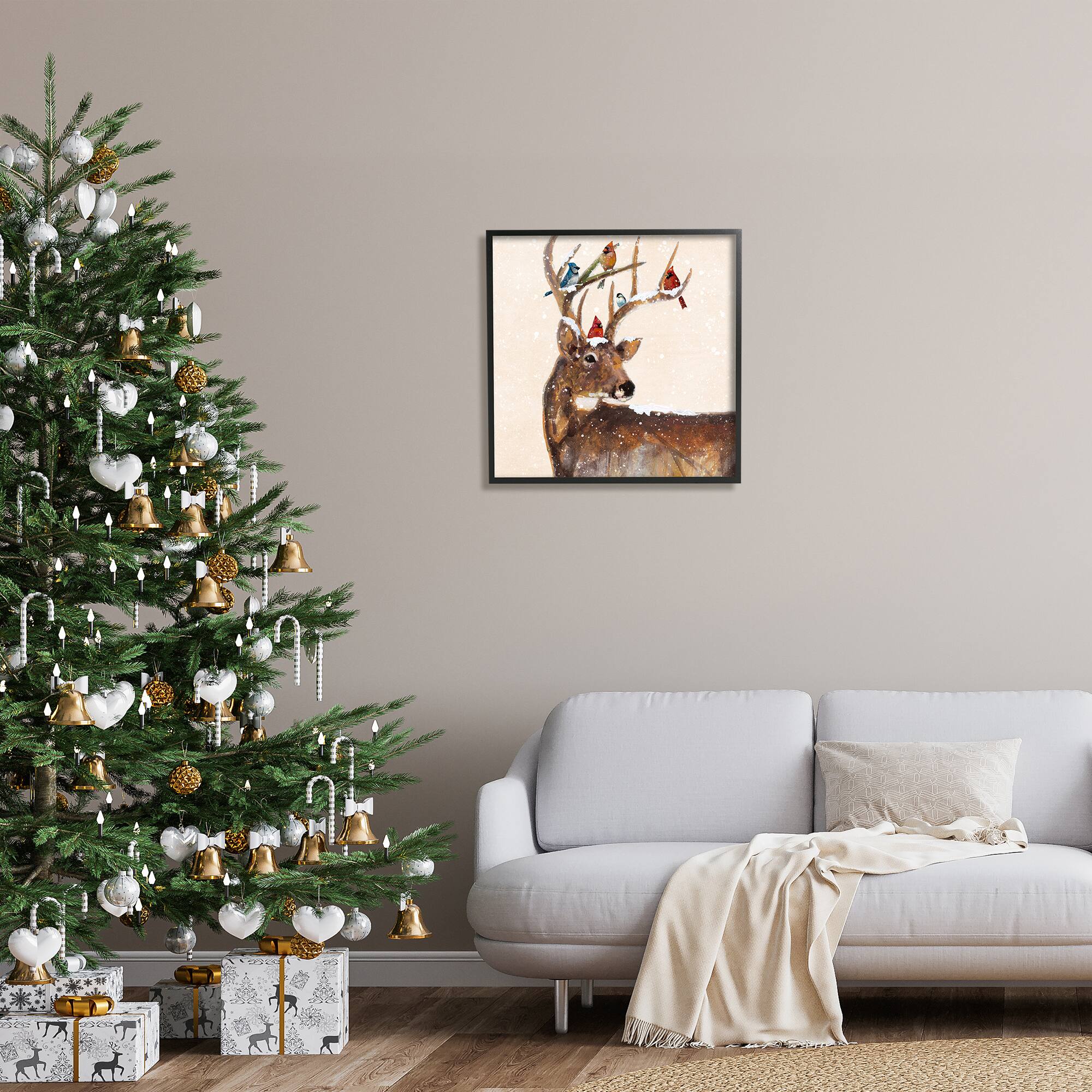 Stupell Industries Cardinals Perched Snowy Antlers Framed Giclee Art