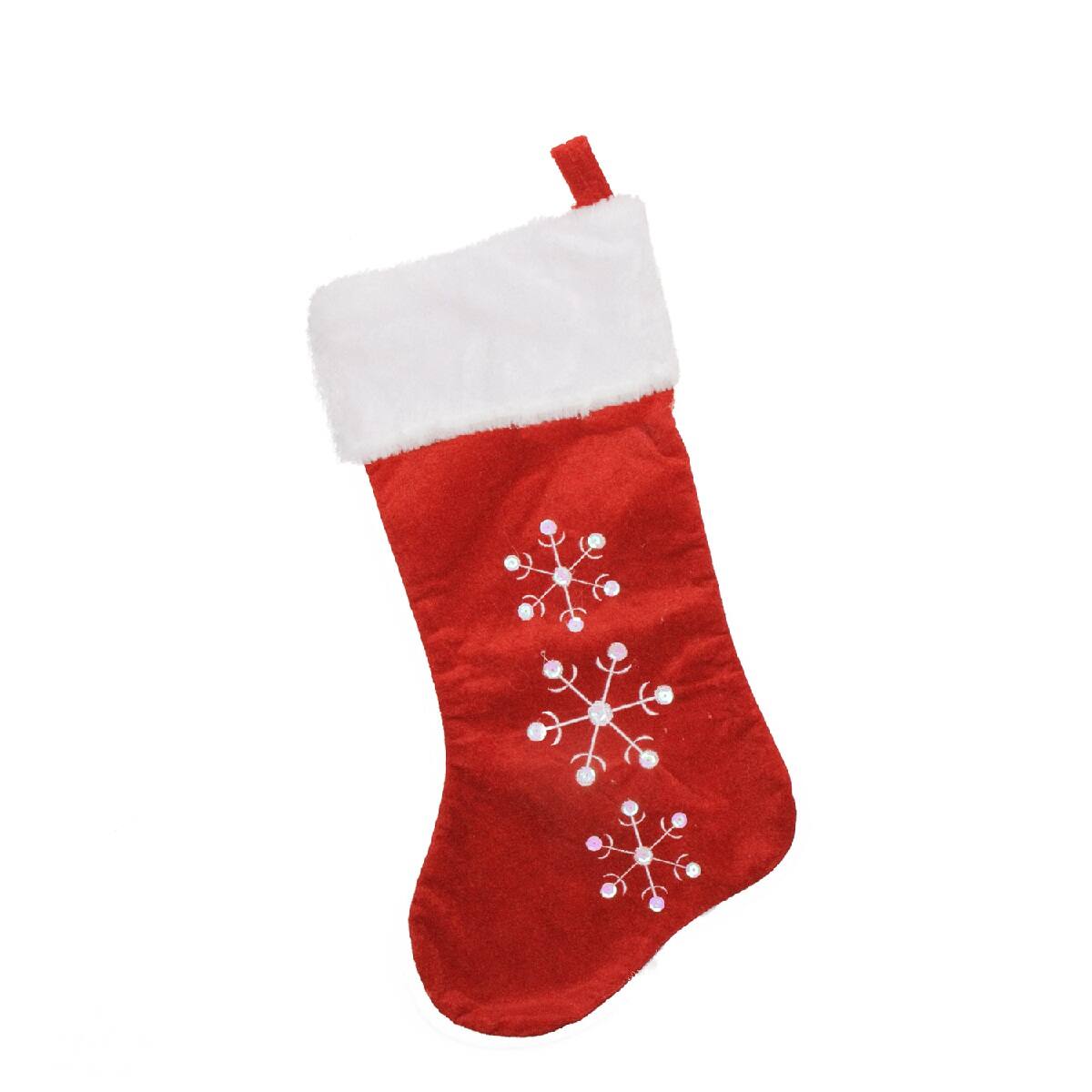 19" Red Velvet Embroidered & Sequined Snowflake Christmas Stocking