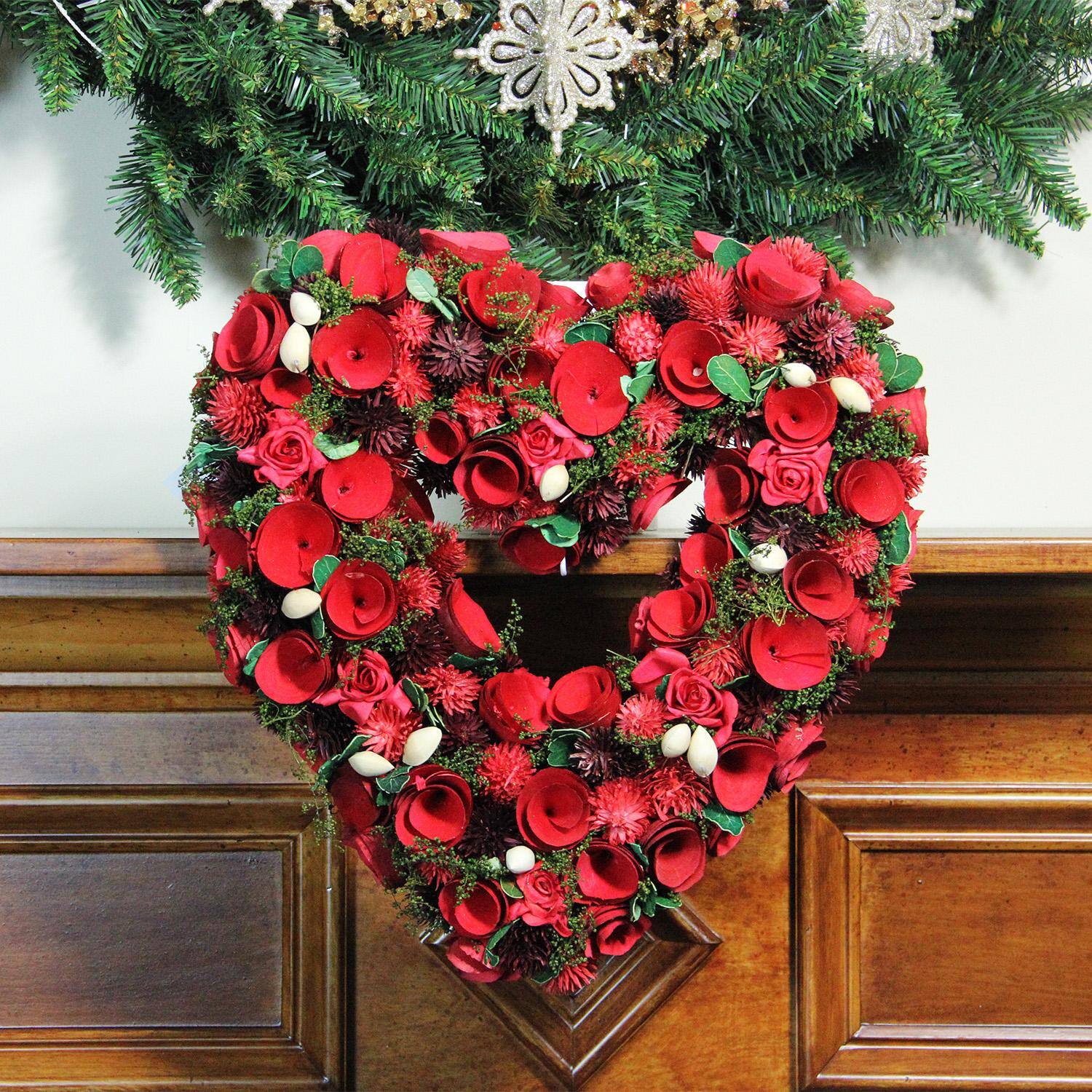 13.5" Red Rose Flower Heart Valentine's Day Wreath