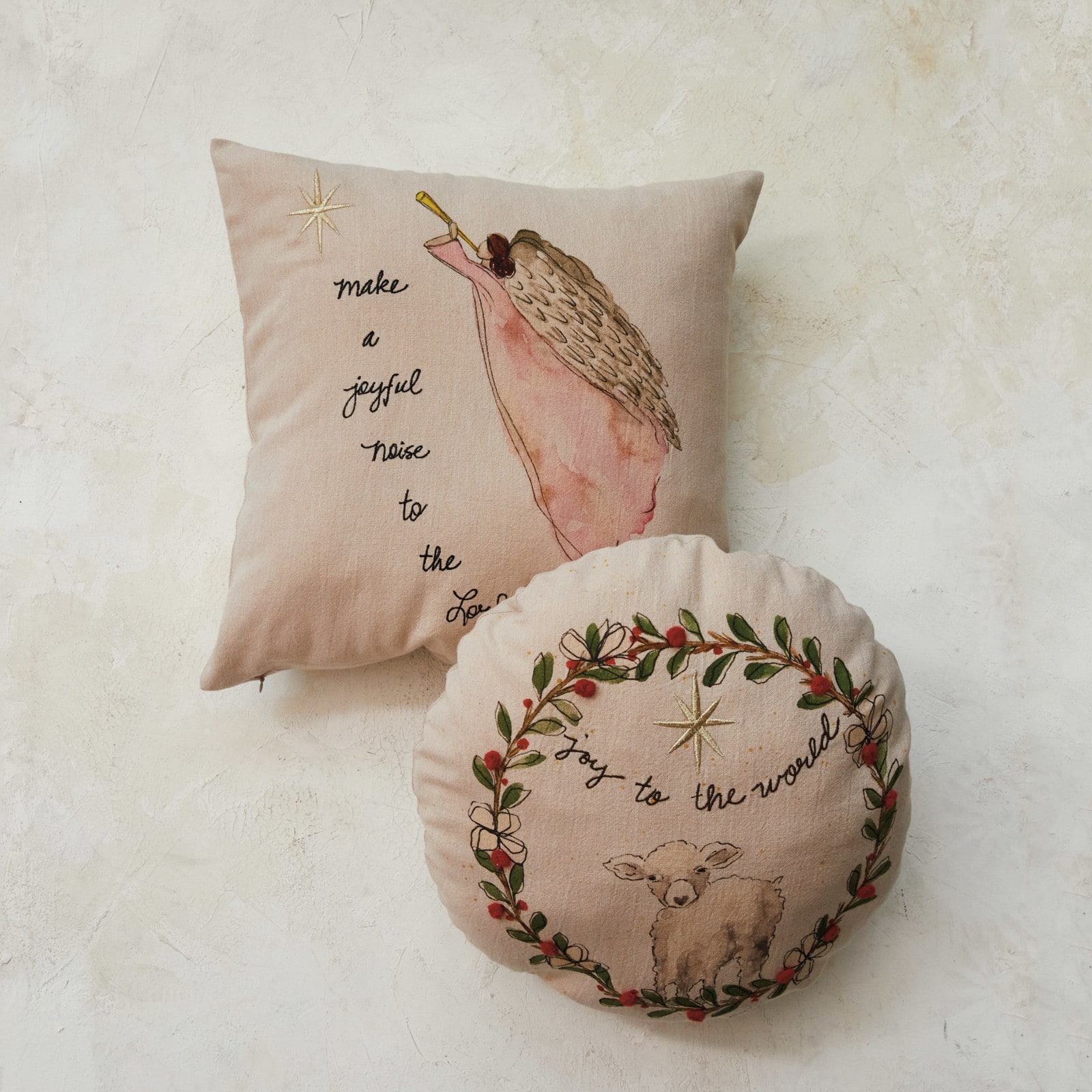 Hello Honey® 16" Joy To The World Round Cotton Chambray Printed Pillow