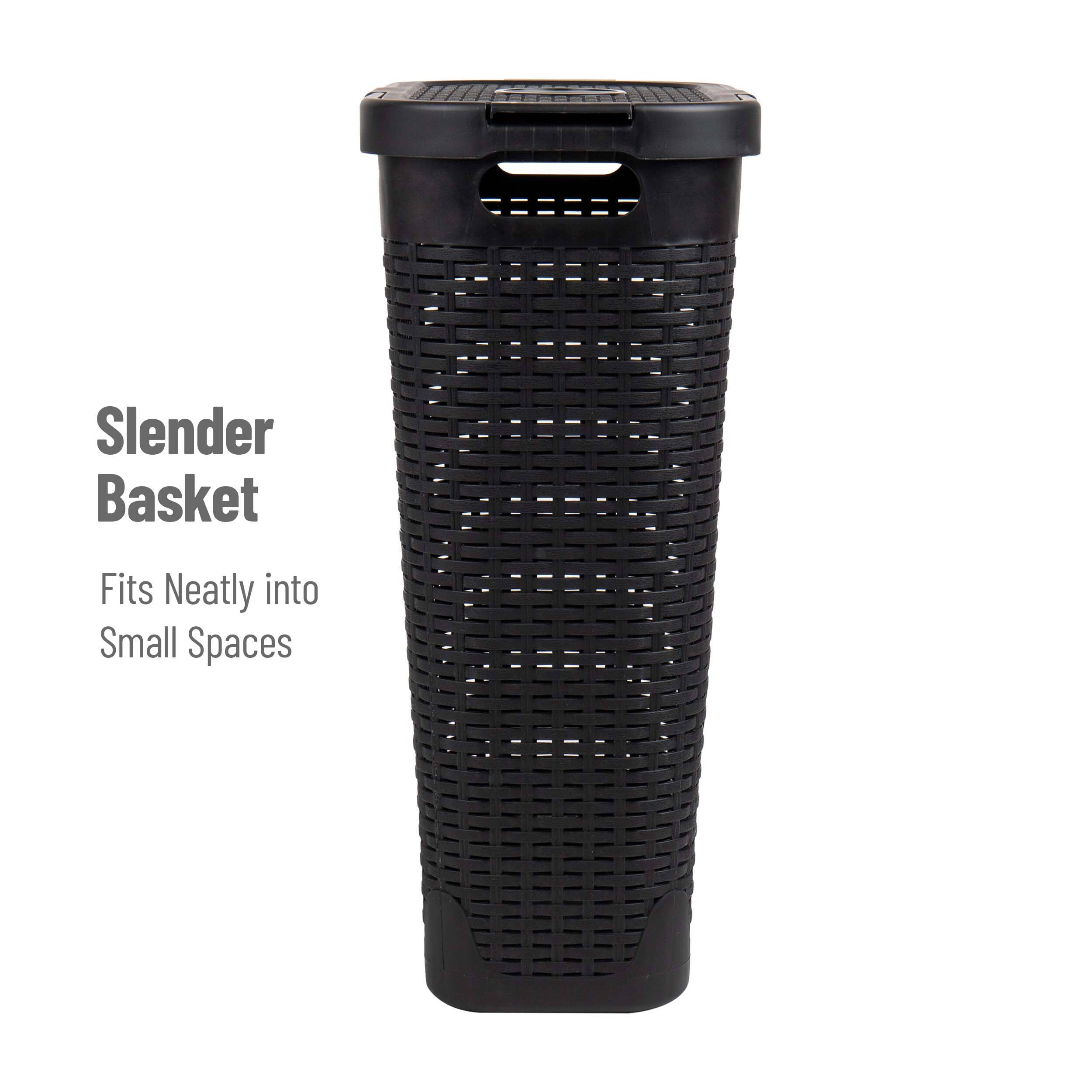 Mind Reader 40L Ventilated Slim Laundry Hamper with Cut Out Handles & Attached Hinged Lid