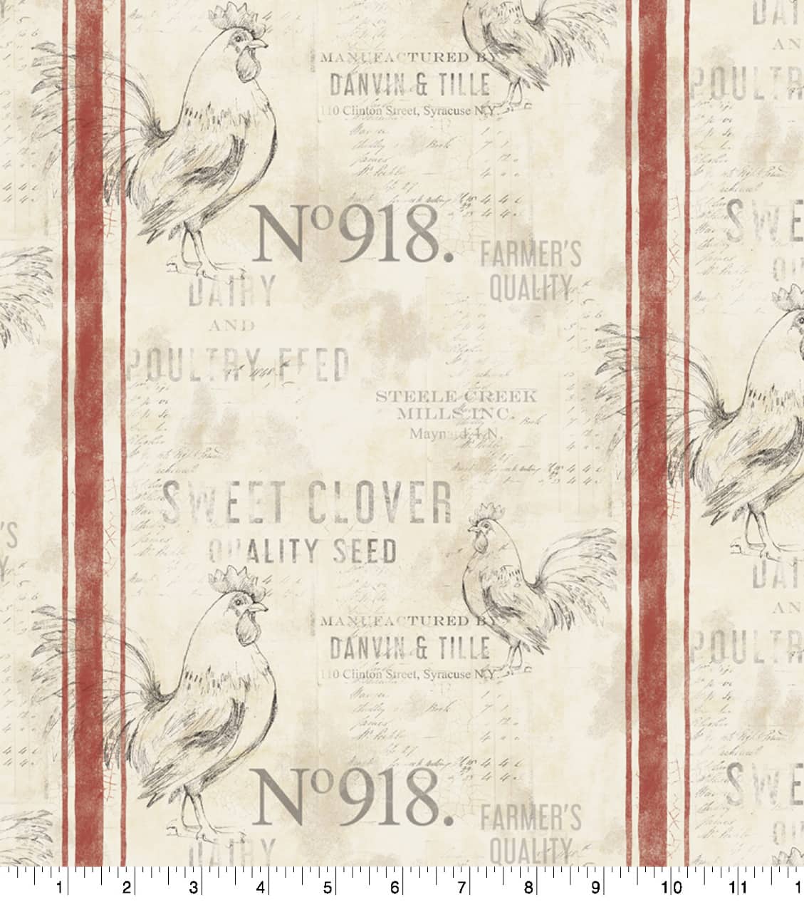 Susan Winget Farmhouse Rooster Feedsack Stripe Cotton Fabric