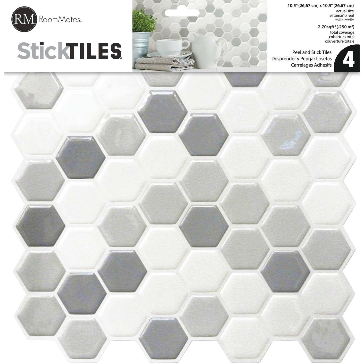 RoomMates Gray Hexagon Backsplash StickTiles