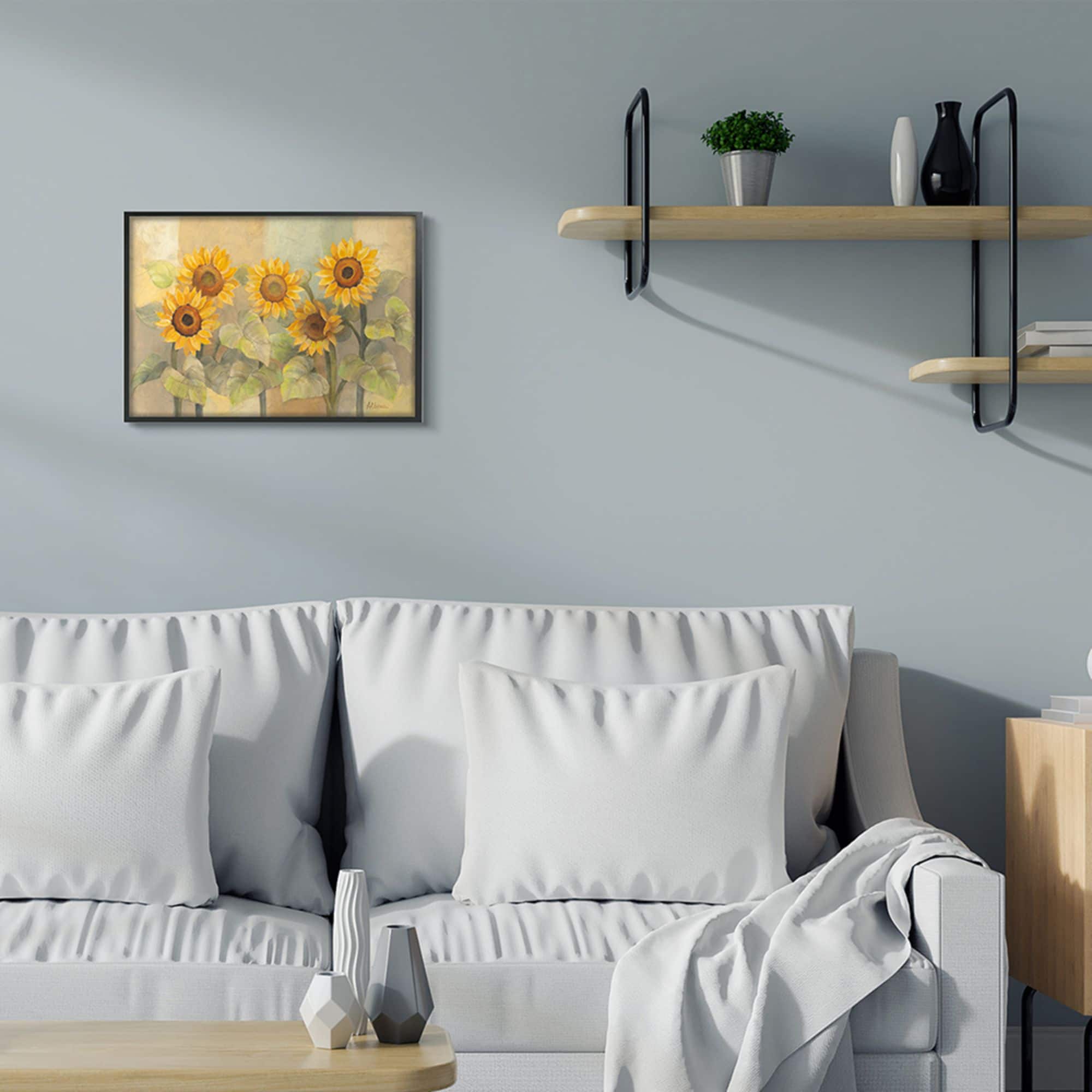 Stupell Industries Soft Vintage Sunflower Floral Field Yellow Green Framed Wall Art