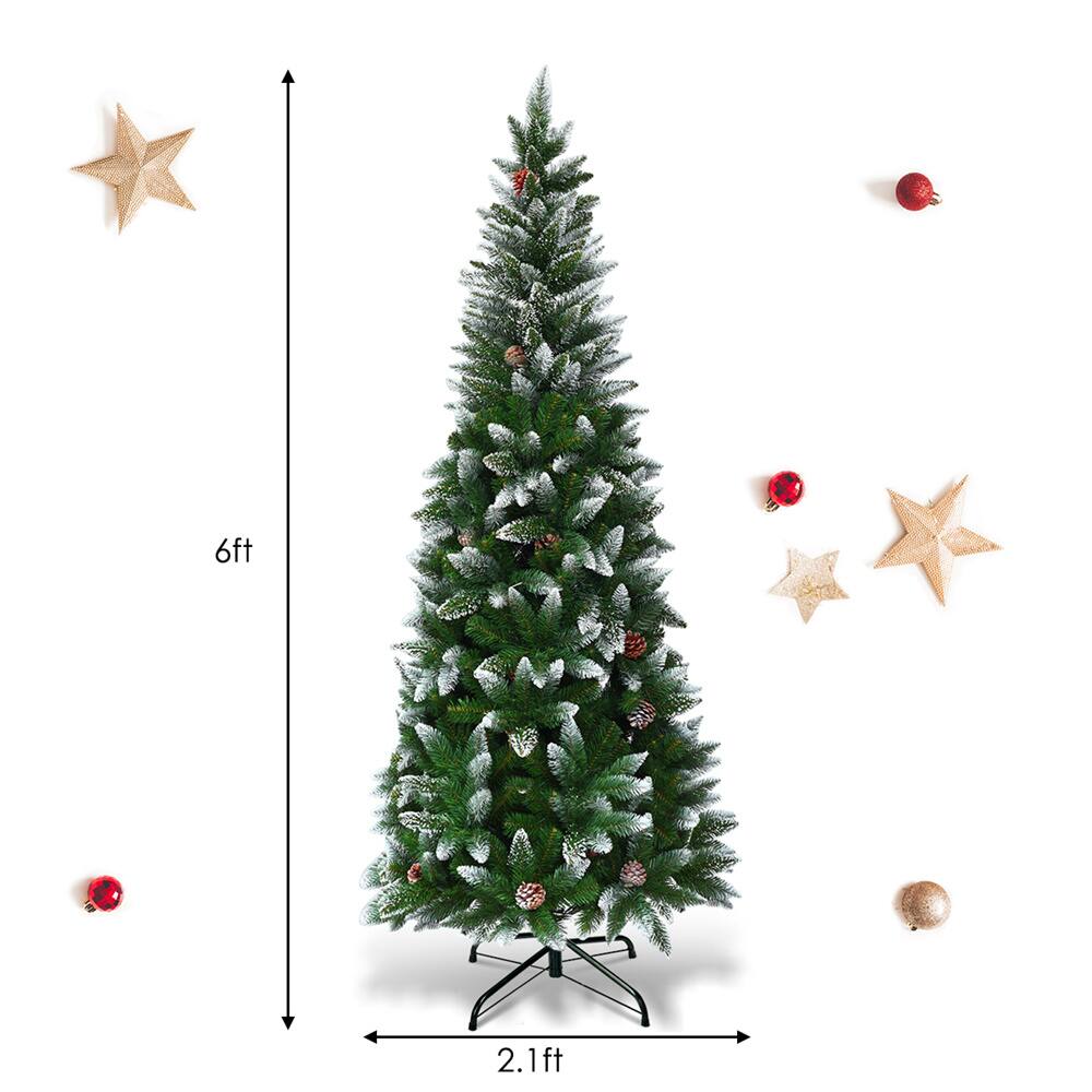Costway 6ft. Unlit Snow Flocked Pencil Artificial Christmas Tree